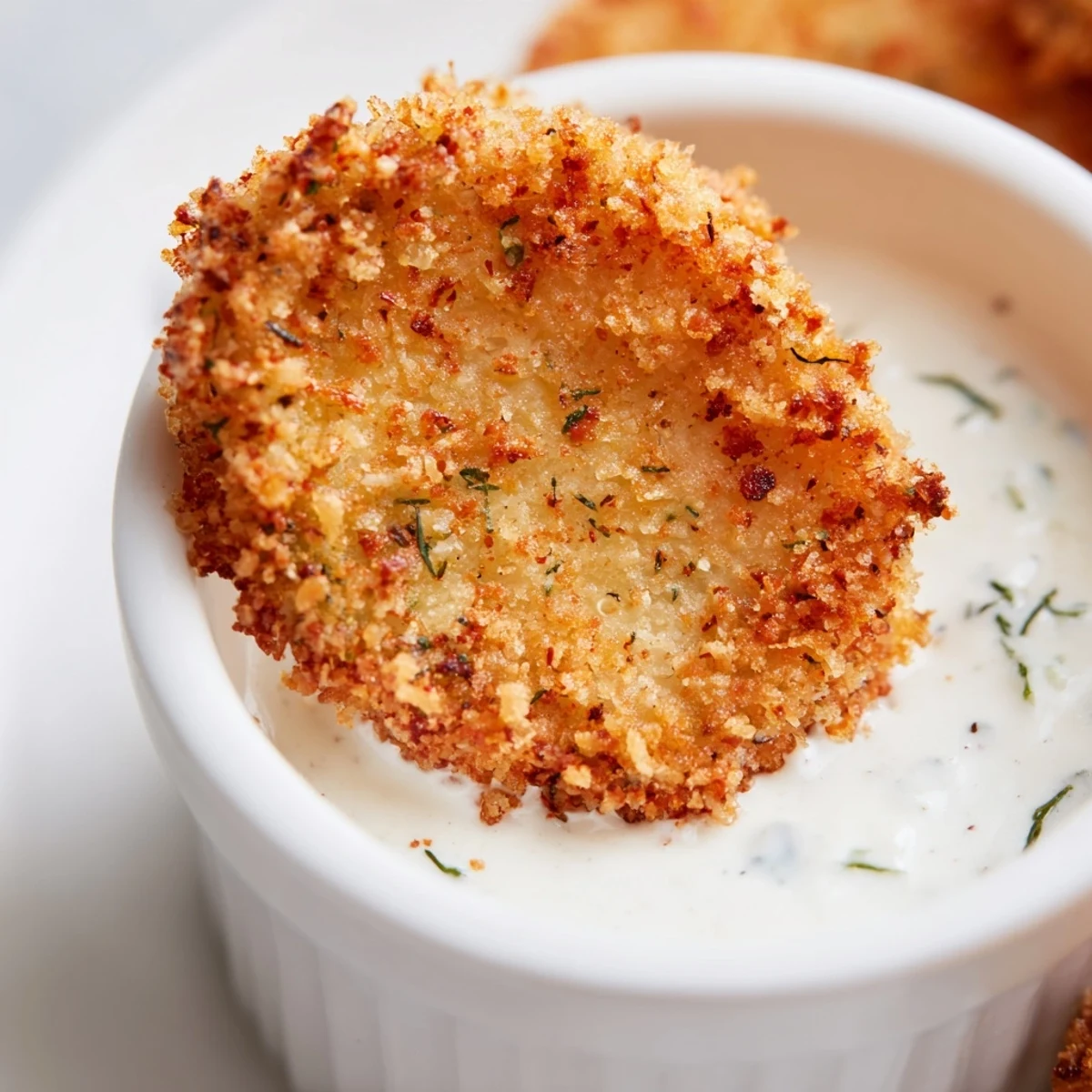 Platter of crispy End Zone Fried Pickles with Ranch, served hot alongside chilled ranch dip for game day snacking.  