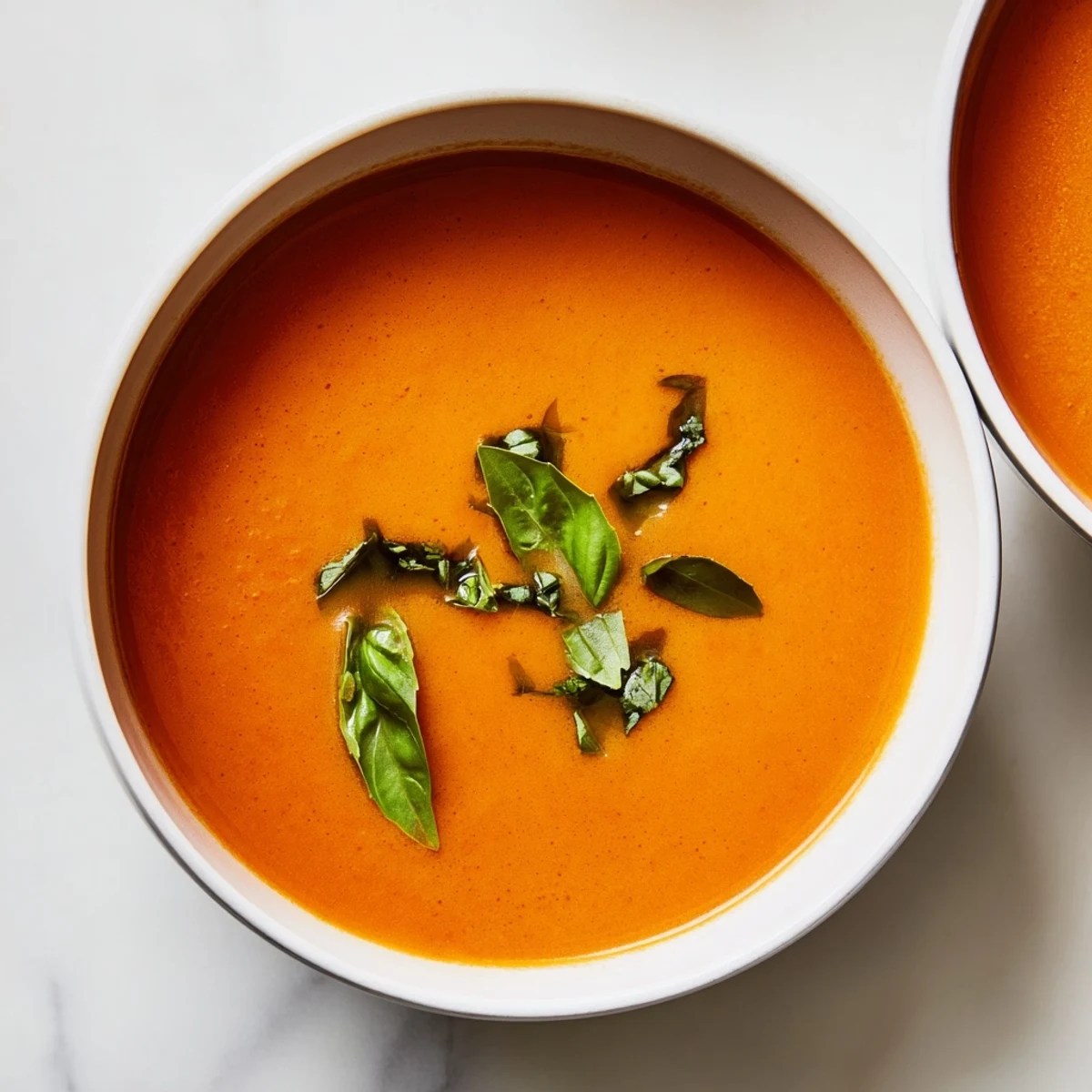 Perfectly golden grilled cheese and a warm bowl of Creamy Tomato Basil Bisque are ready for a cozy, comforting lunch or dinner.
