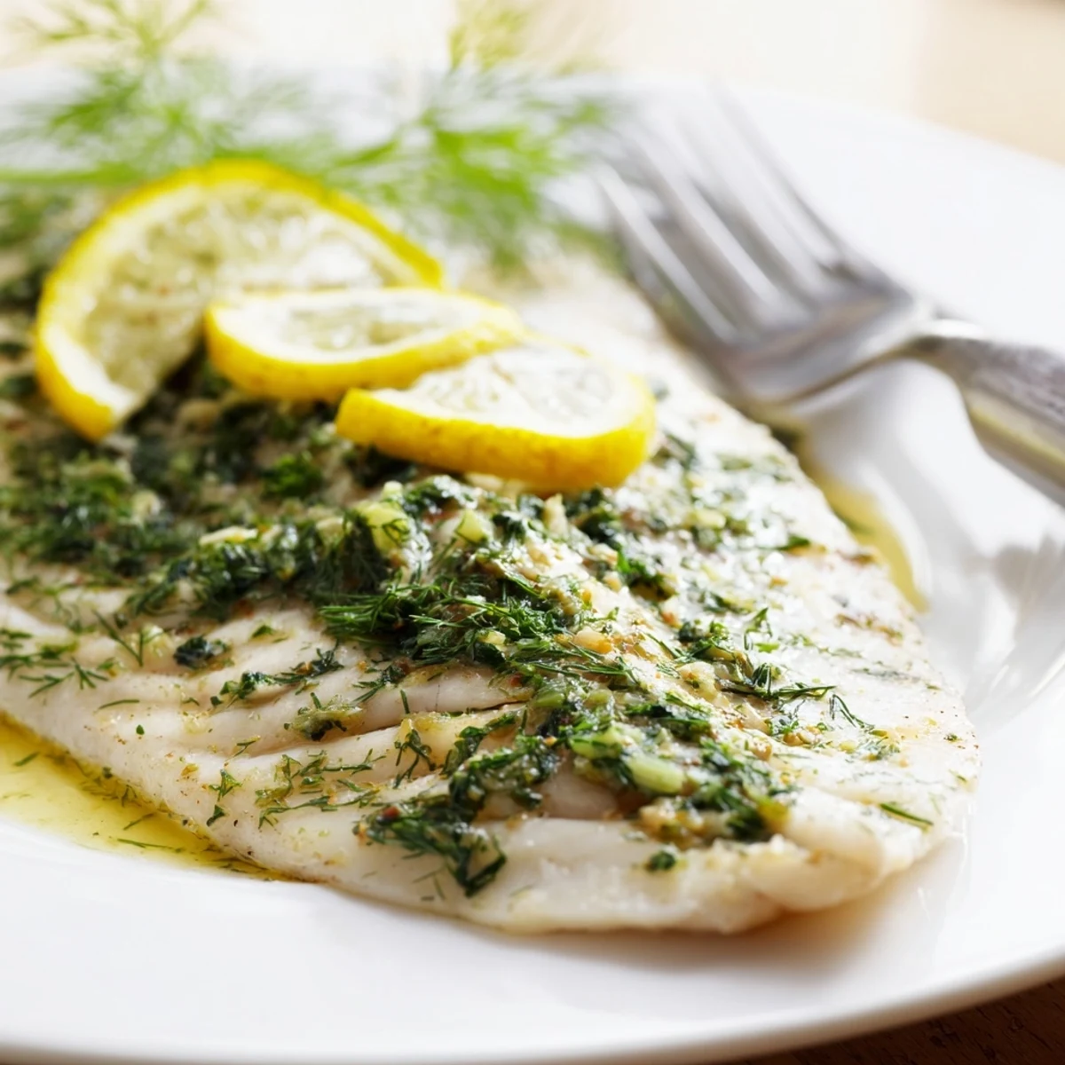 Tender baked tilapia fillets topped with aromatic herbs and bright lemon slices for a healthy meal.  