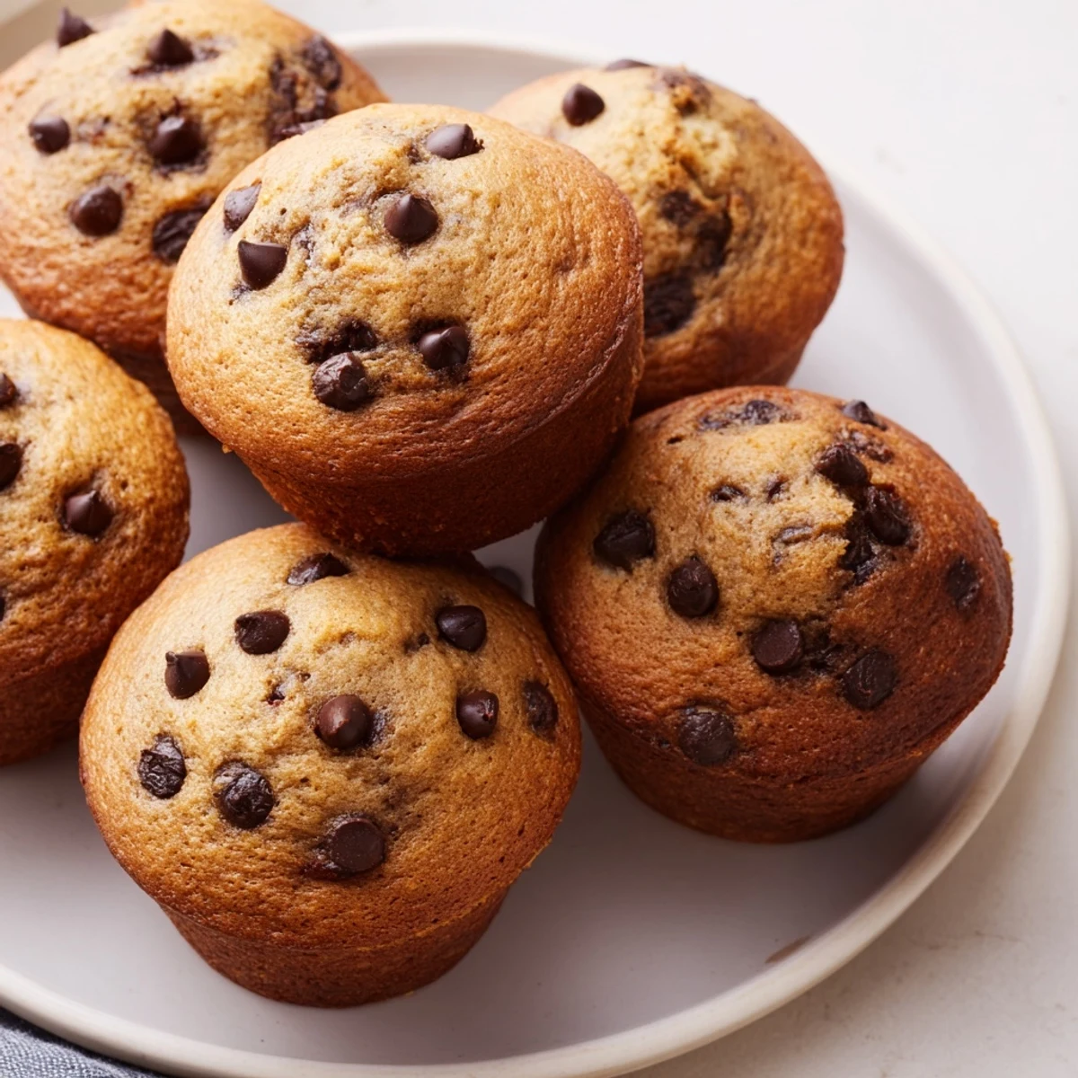 Moist Chocolate Banana Muffins with melted chocolate chips, perfectly baked for breakfast or a snack.