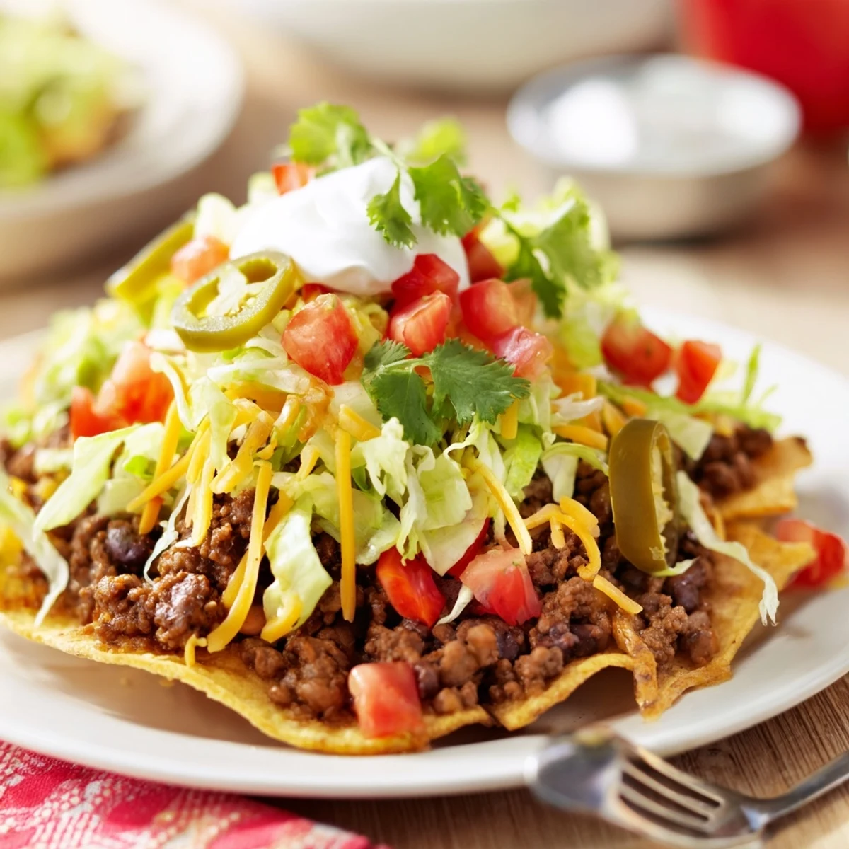 Hearty homemade beef tostadas with beans and cheese, served hot with colorful fresh toppings for a quick, family-style Mexican dinner.
