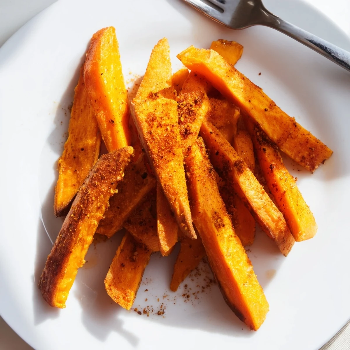 Crispy air fryer sweet potato fries with a golden exterior and tender inside, seasoned with smoked paprika and served hot from the fryer basket.  