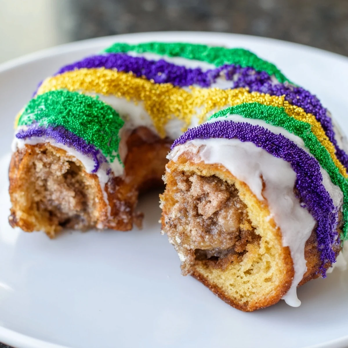 Mardi Gras King Cake Donuts showcase a tender cinnamon-spiced crumb and a sweet vanilla glaze, finished with colorful festive sprinkles.