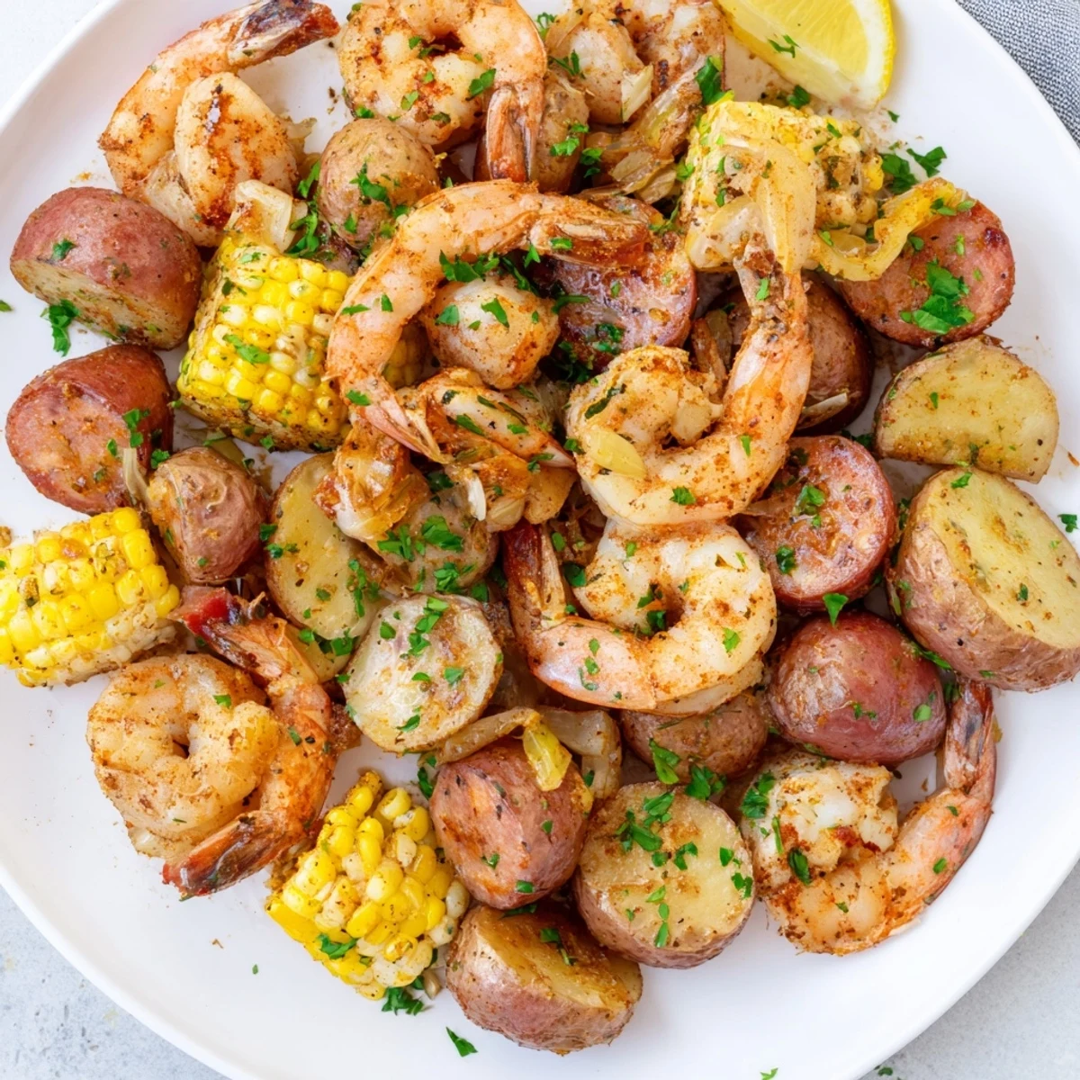 Juicy Old Bay shrimp, corn, potatoes, and sausage roast together on a single sheet pan for an easy Southern-inspired meal.
