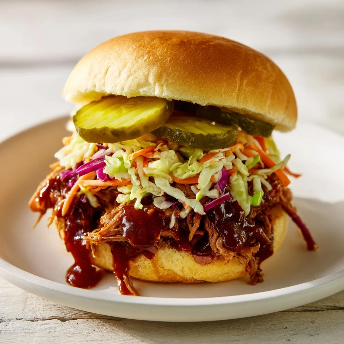Platter of Beef Brisket Sliders topped with creamy coleslaw and pickles, ready for a game-day spread.