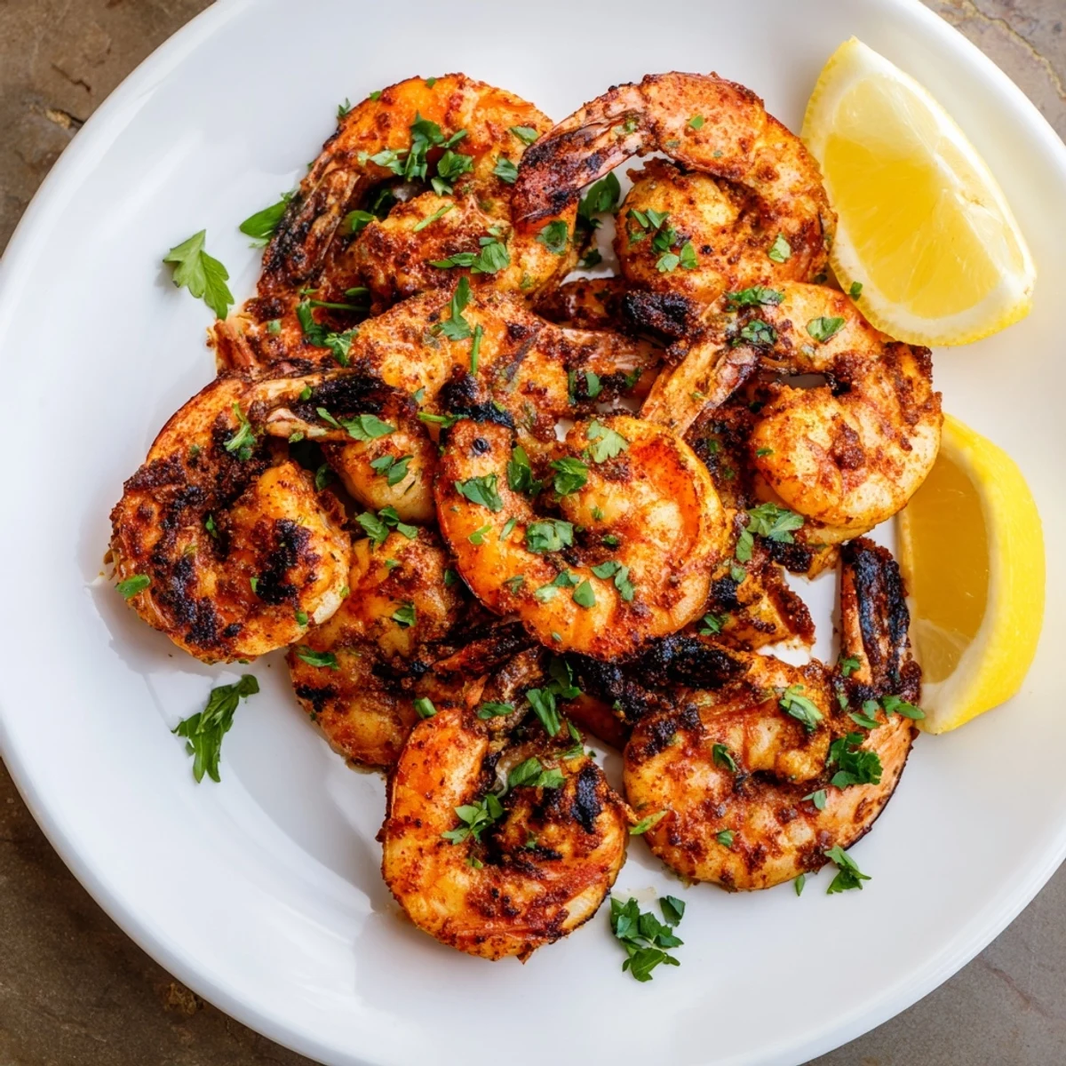 Close-up of Cajun Spiced Grilled Shrimp highlighting vibrant spice rub and tender pink meat, ready to serve.