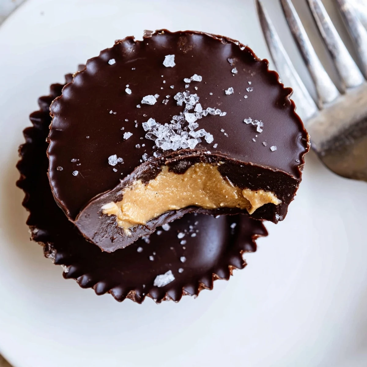 Homemade Chocolate Peanut Butter Cups with creamy filling and glossy melted chocolate topping on a rustic wooden board.  