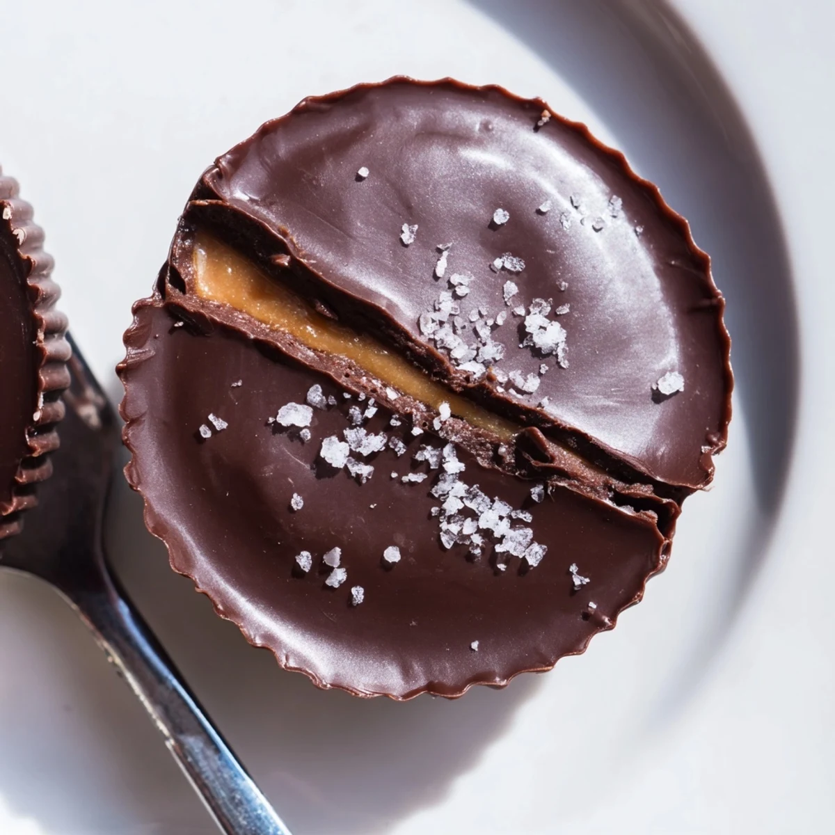 Delicious Chocolate Peanut Butter Cups on a dessert platter with flaky sea salt garnish, perfect for sweet cravings.