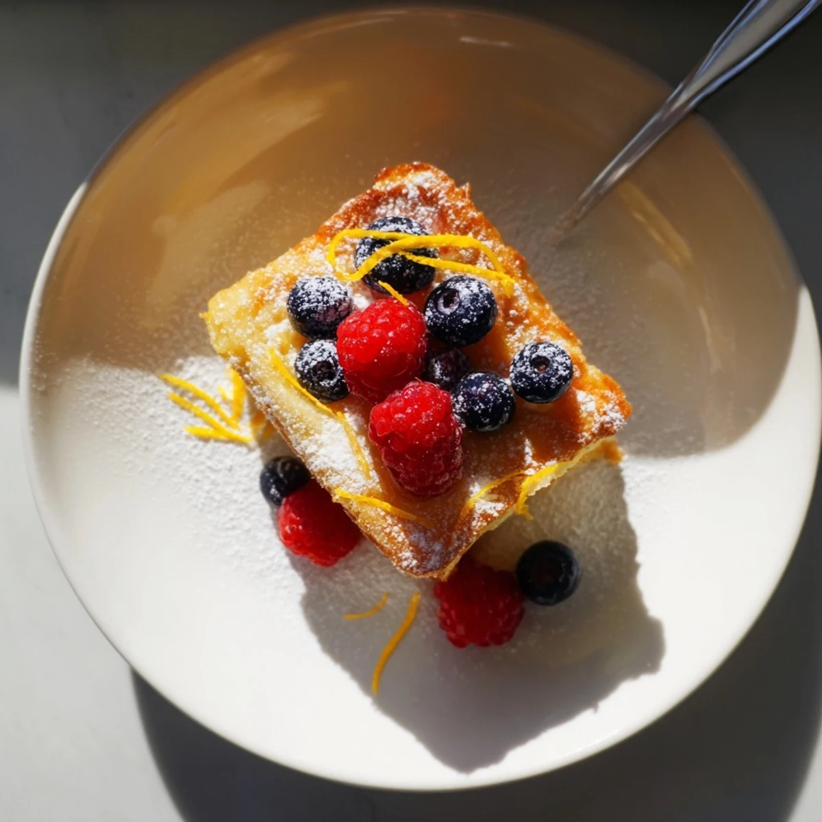 Crispy Lemon Ricotta Waffles stacked high, revealing a fluffy, tender crumb infused with bright citrus zest.