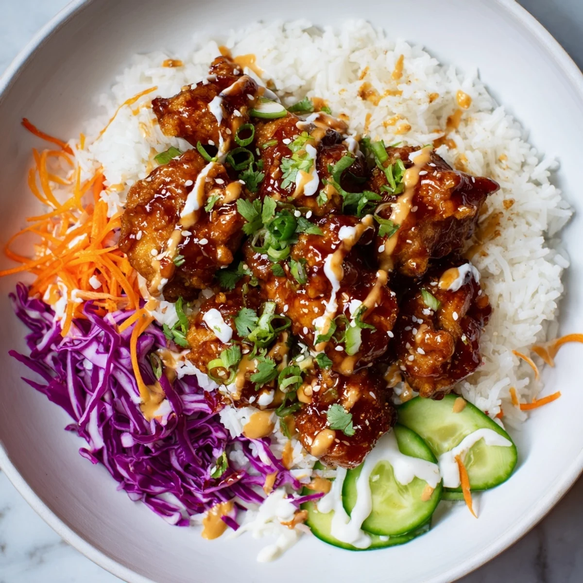 Marry Me Sweet Chili Chicken Bowl is garnished with cilantro and sesame seeds, served with lime wedges for bright flavor.