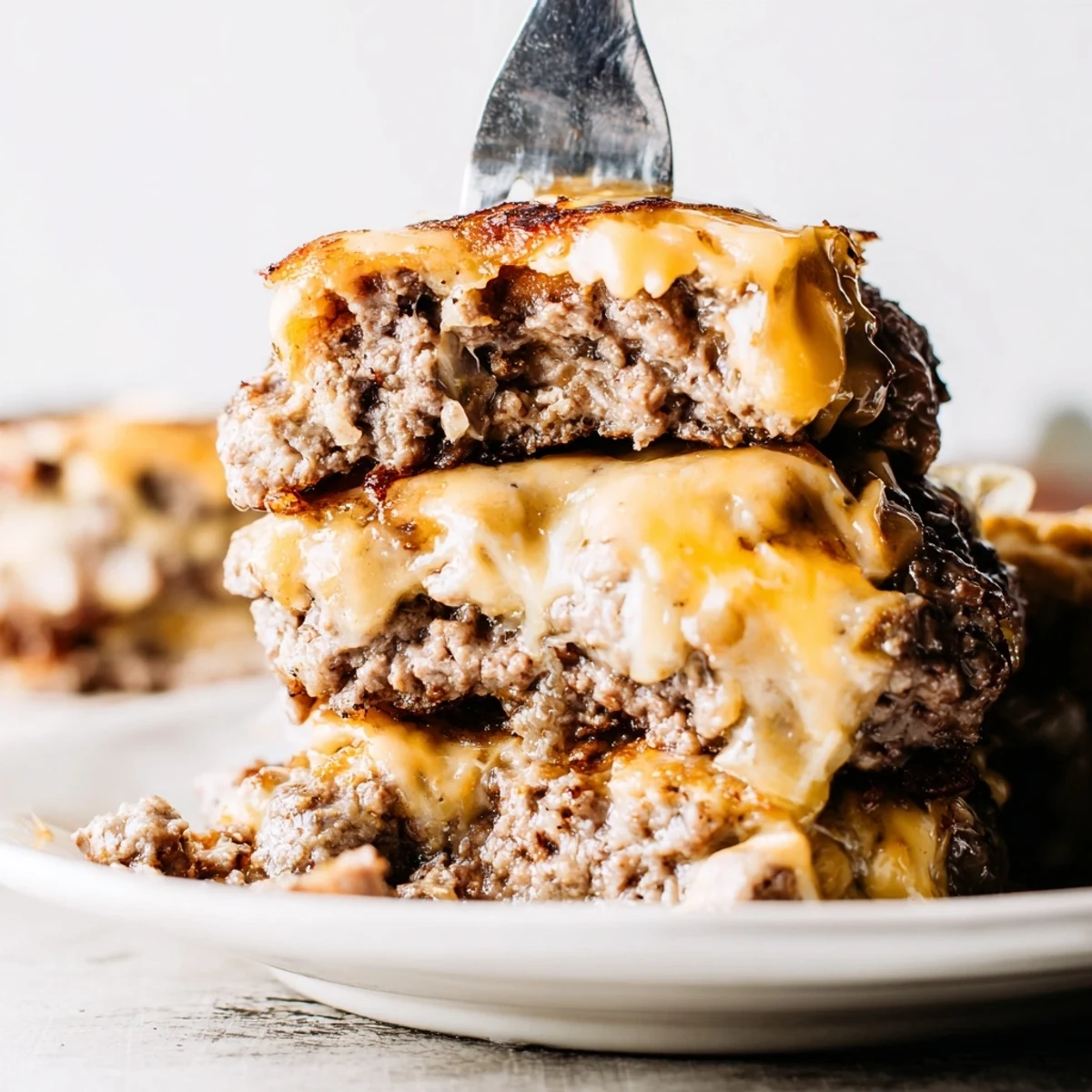 Juicy stacked beef patties with melted cheese in the Flying Dutchman Burger, served with pickles and tomato.