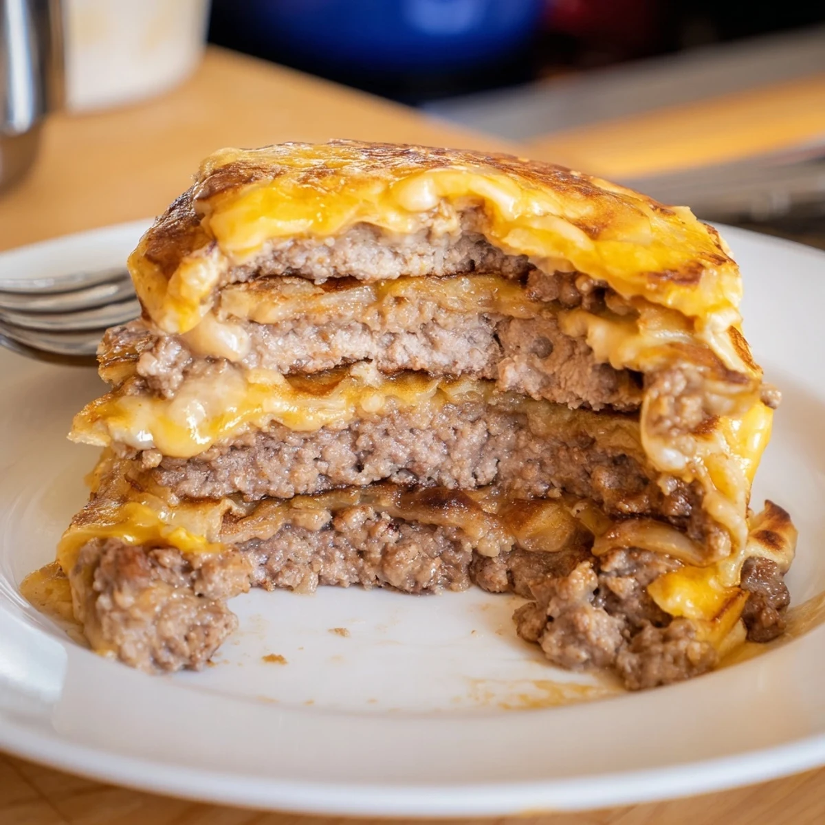 Flying Dutchman Burger on a plate with grilled onions and crisp lettuce, ready to enjoy.