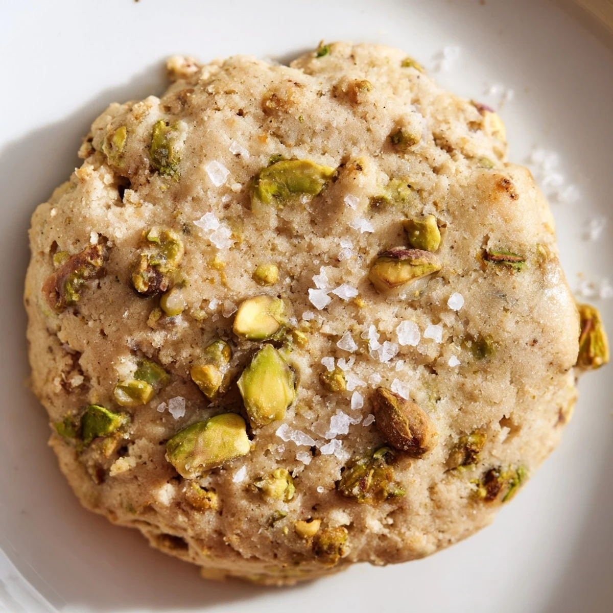 Freshly baked Salted Honey Pistachio Cookies cooling on a wire rack, featuring golden edges and crunchy green pistachio pieces.
