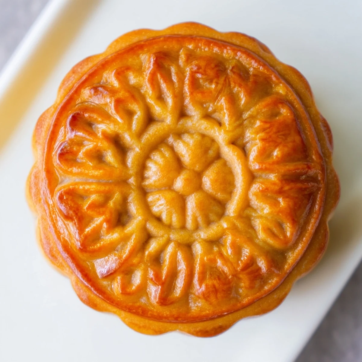 Freshly baked golden mooncakes with sweet lotus seed paste filling and optional salted egg yolk centers, arranged on a cooling rack.