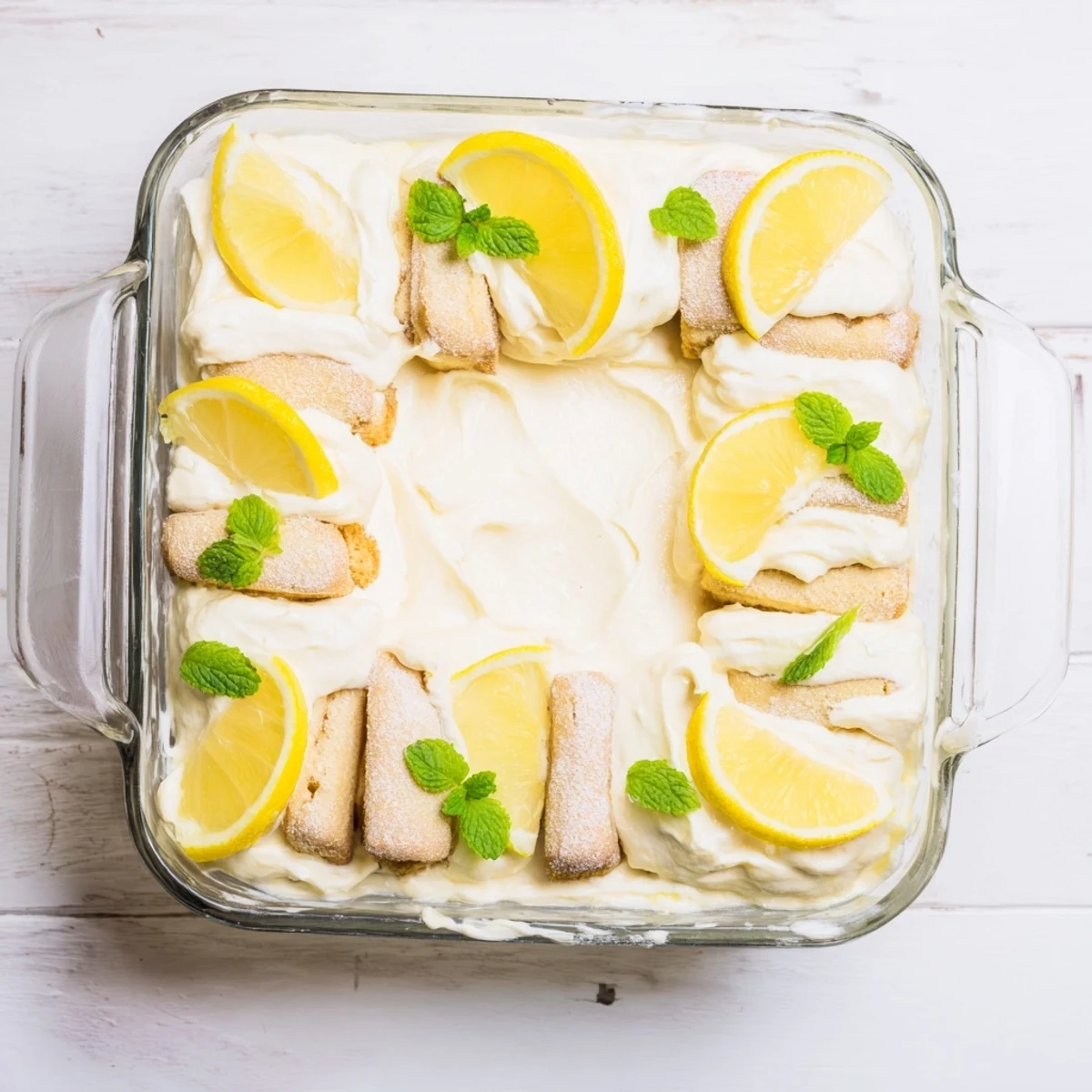 Bright Lemon Tiramisu slices next to a glass of Prosecco, showing citrus zest details.
