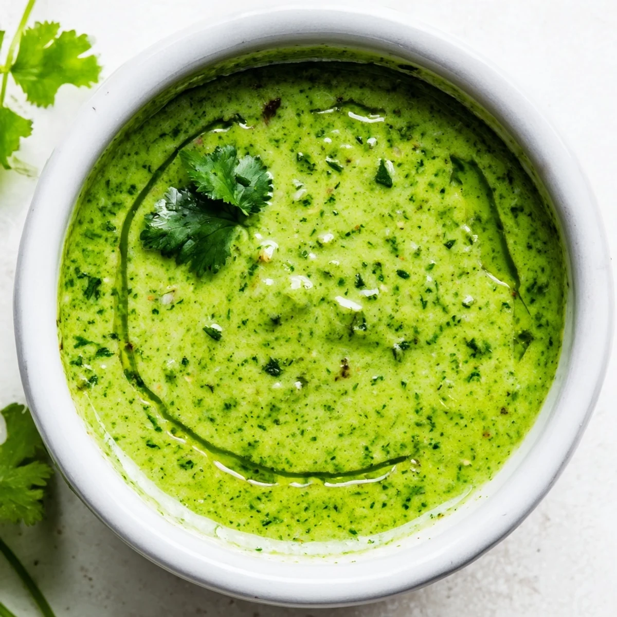 Vibrant emerald Thai cilantro sauce spooned over roasted vegetables and fluffy white rice