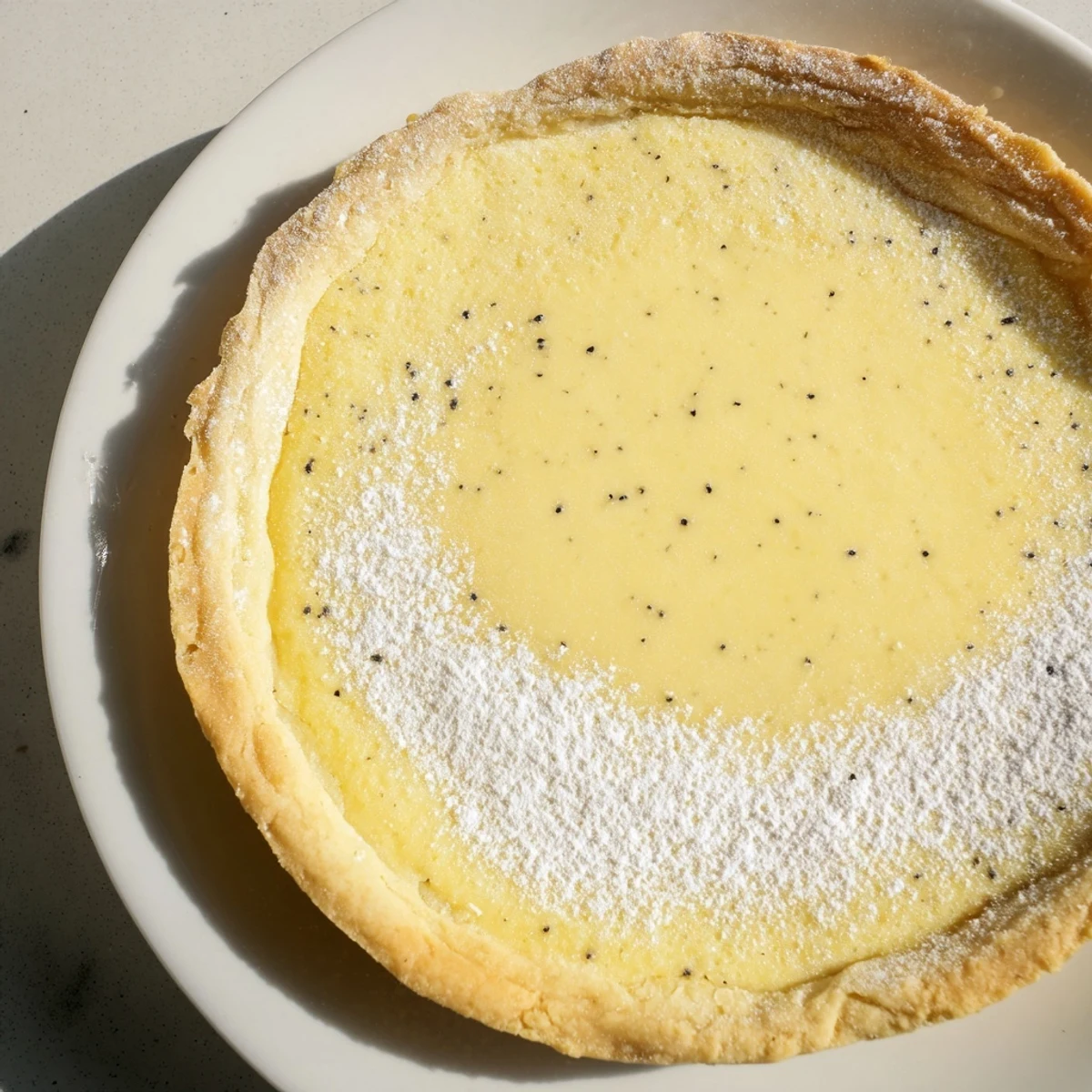 Elegant French vanilla bean tart with luscious creamy filling and golden baked pastry shell