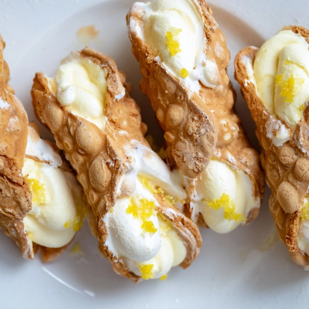 Golden toasted meringue atop Easy Lemon Meringue Cannoli with bright lemon cream filling
