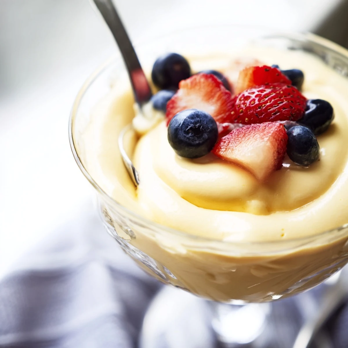 Creamy Italian zabaglione dessert whipped to fluffy perfection over simmering water bath