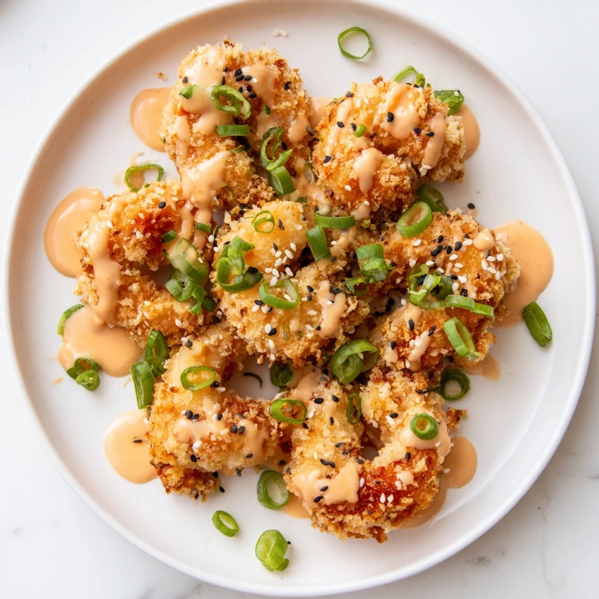 Crispy fried Bang Bang Shrimp drizzled with sweet chili Sriracha mayonnaise sauce