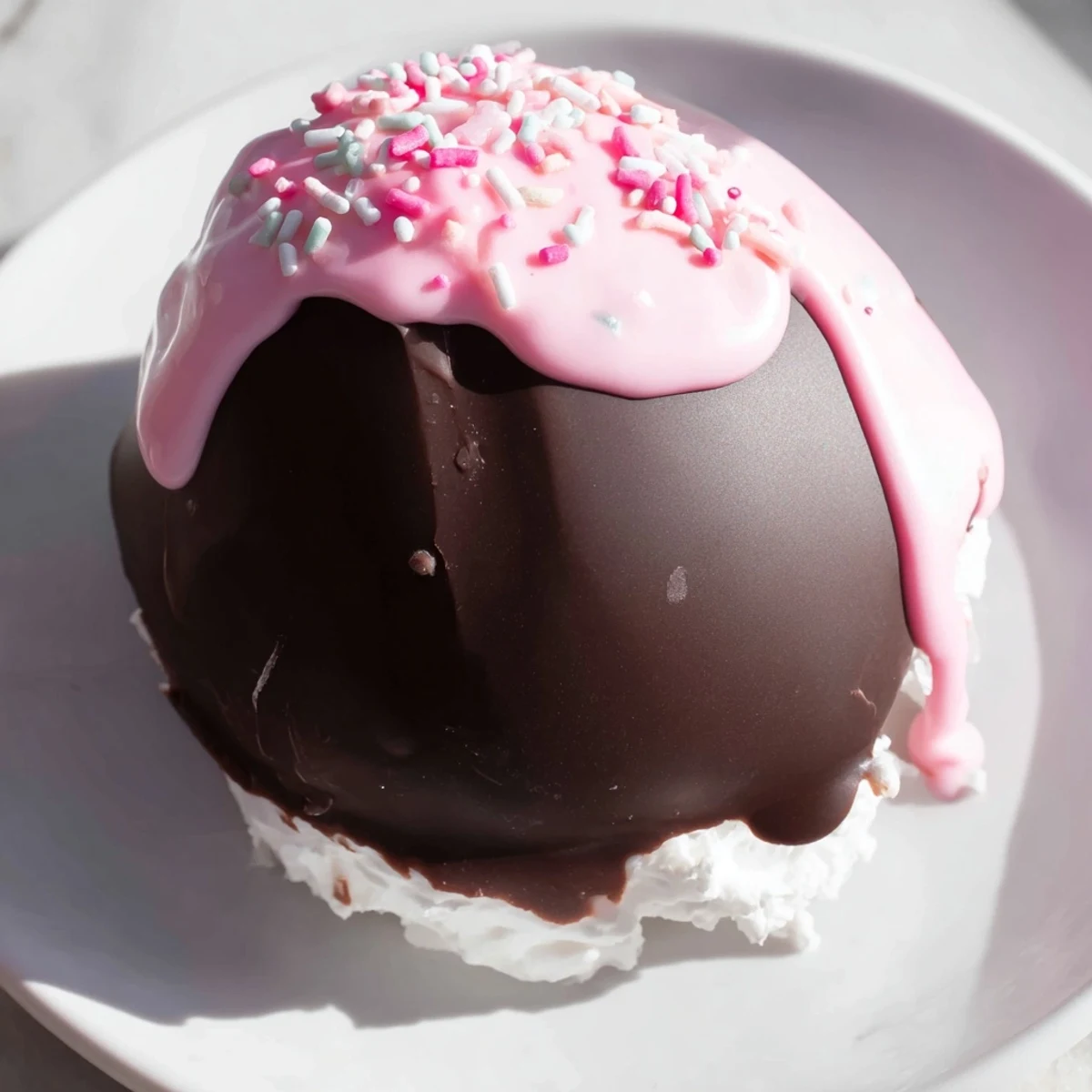 Homemade Cool Whip Easter eggs with drizzled candy melts and crunchy sprinkles