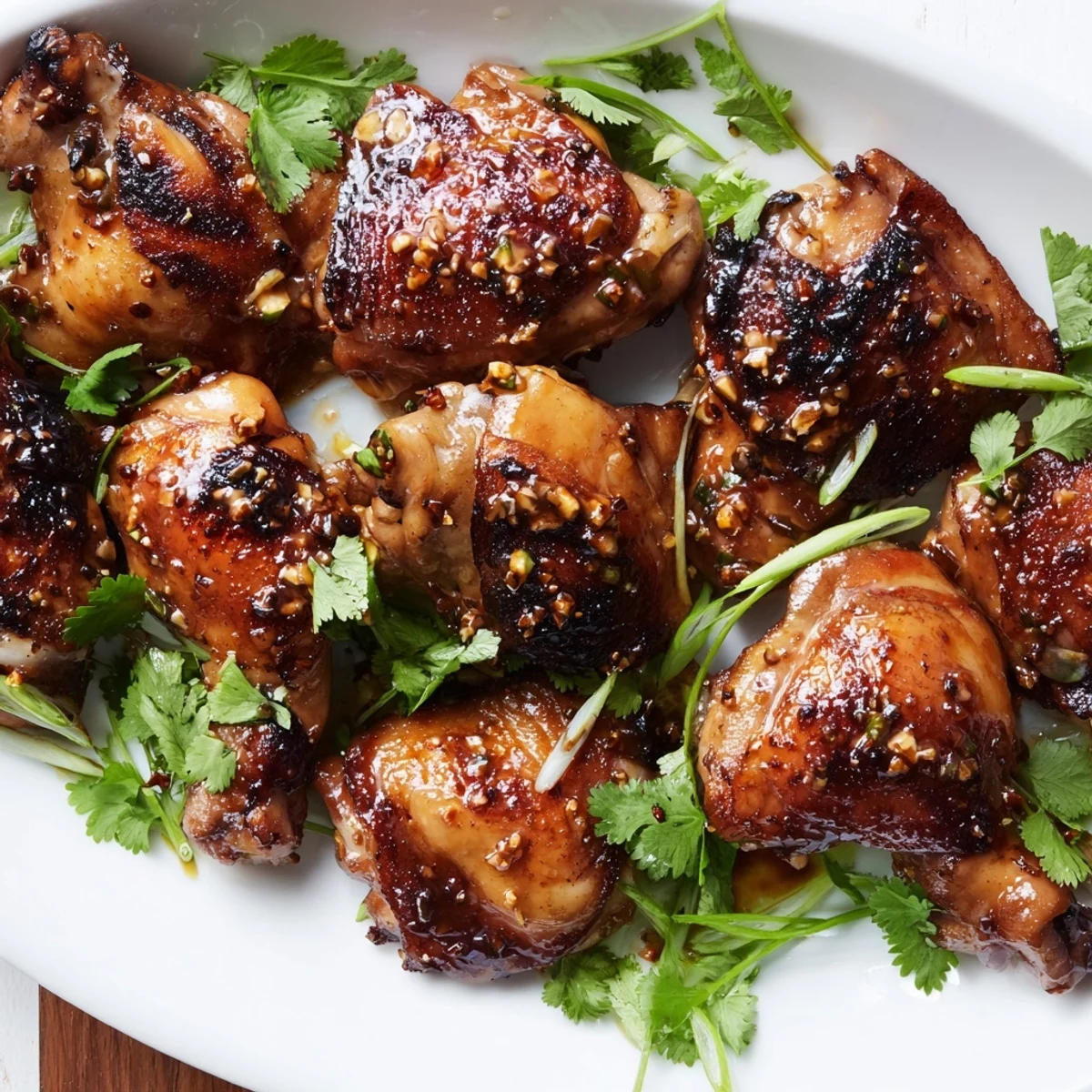 Golden roasted Indonesian ginger chicken pieces with caramelized skin glistening with soy honey glaze