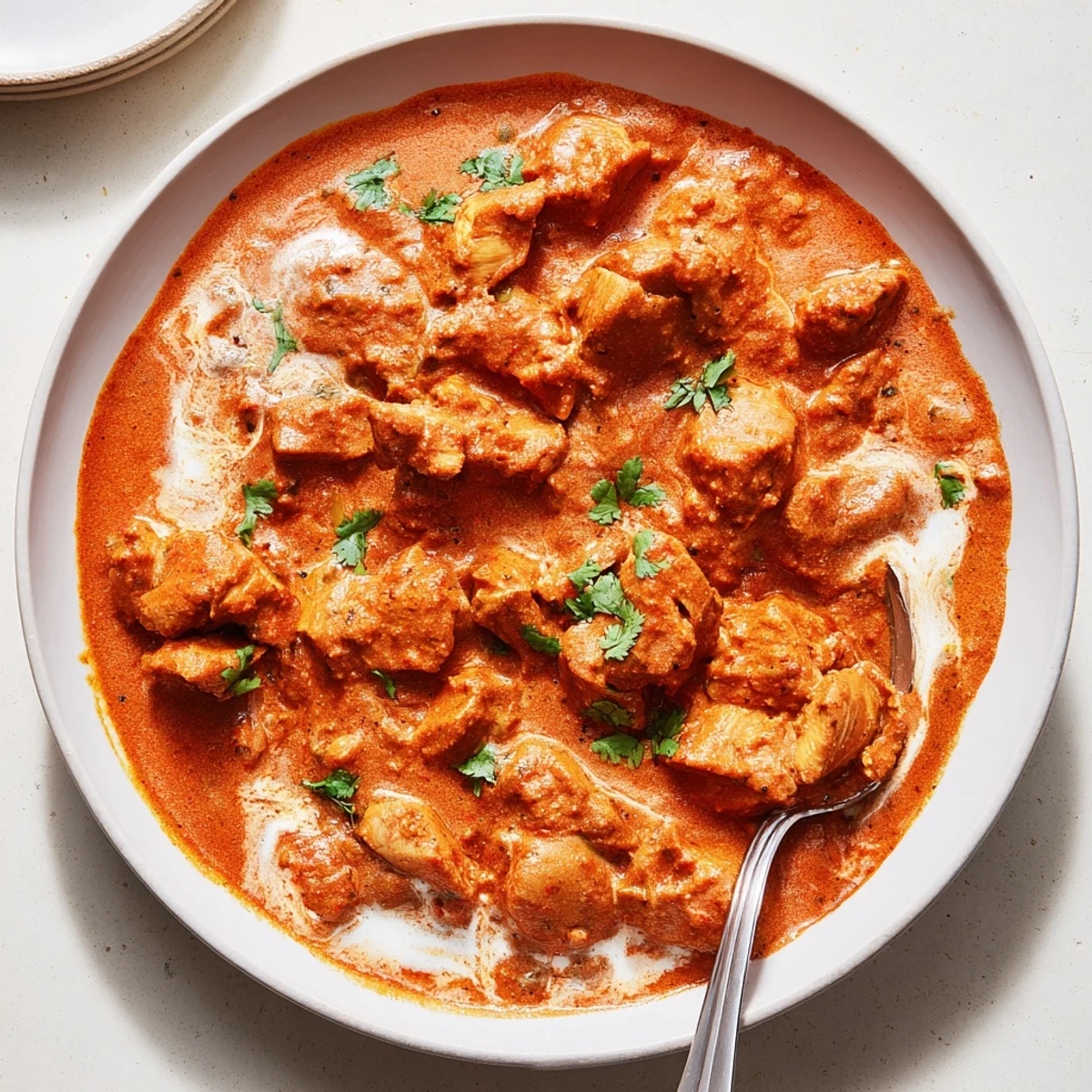 Creamy Instant Pot butter chicken with tender pieces in spiced tomato sauce garnished with fresh cilantro