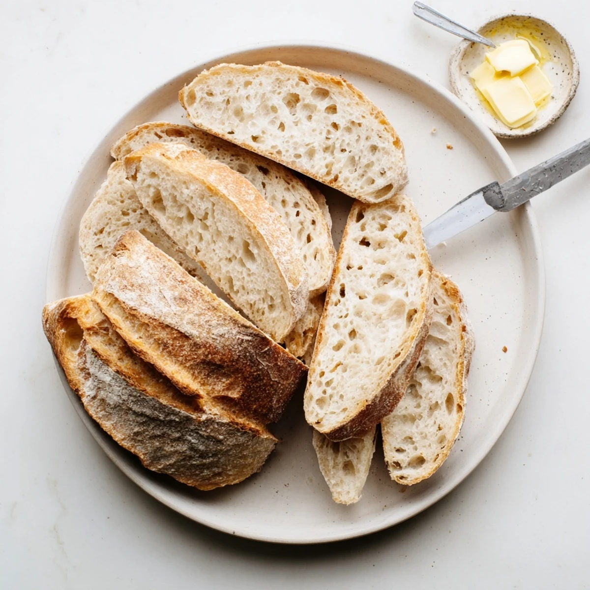 Freshly baked sourdough bread with scoring marks on deep golden brown crust
