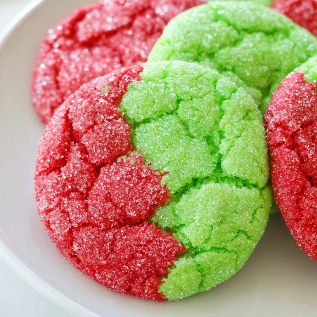 Soft chewy Jello sugar cookies in bright pink and green on a white plate