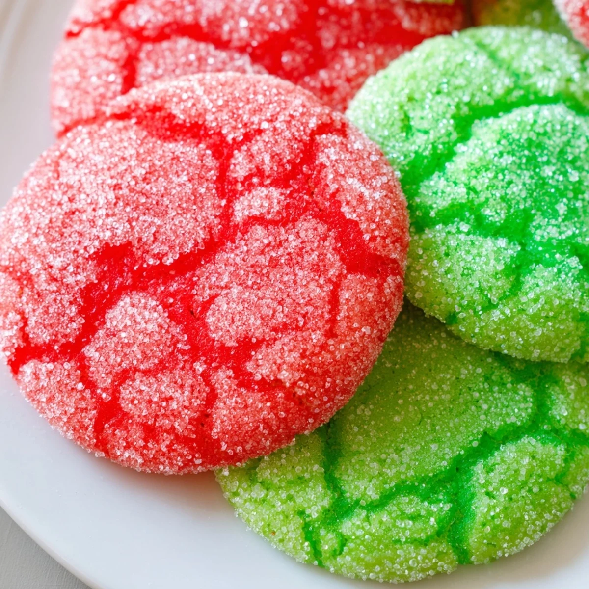 Golden-edged Jello sugar cookies with sparkling sugar coating arranged on parchment paper