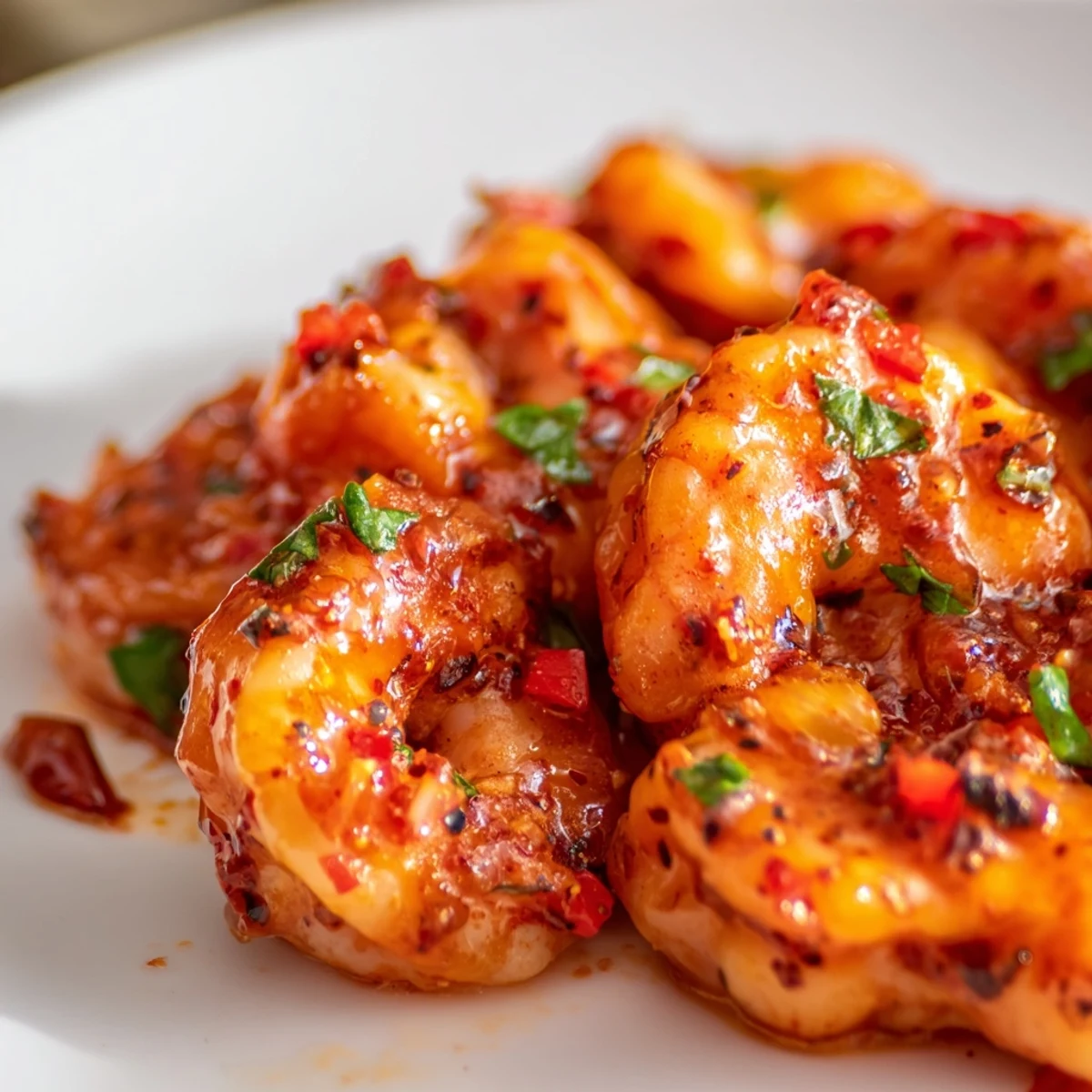 Golden garlic paprika shrimp skillet garnished with fresh parsley and bright lemon wedges