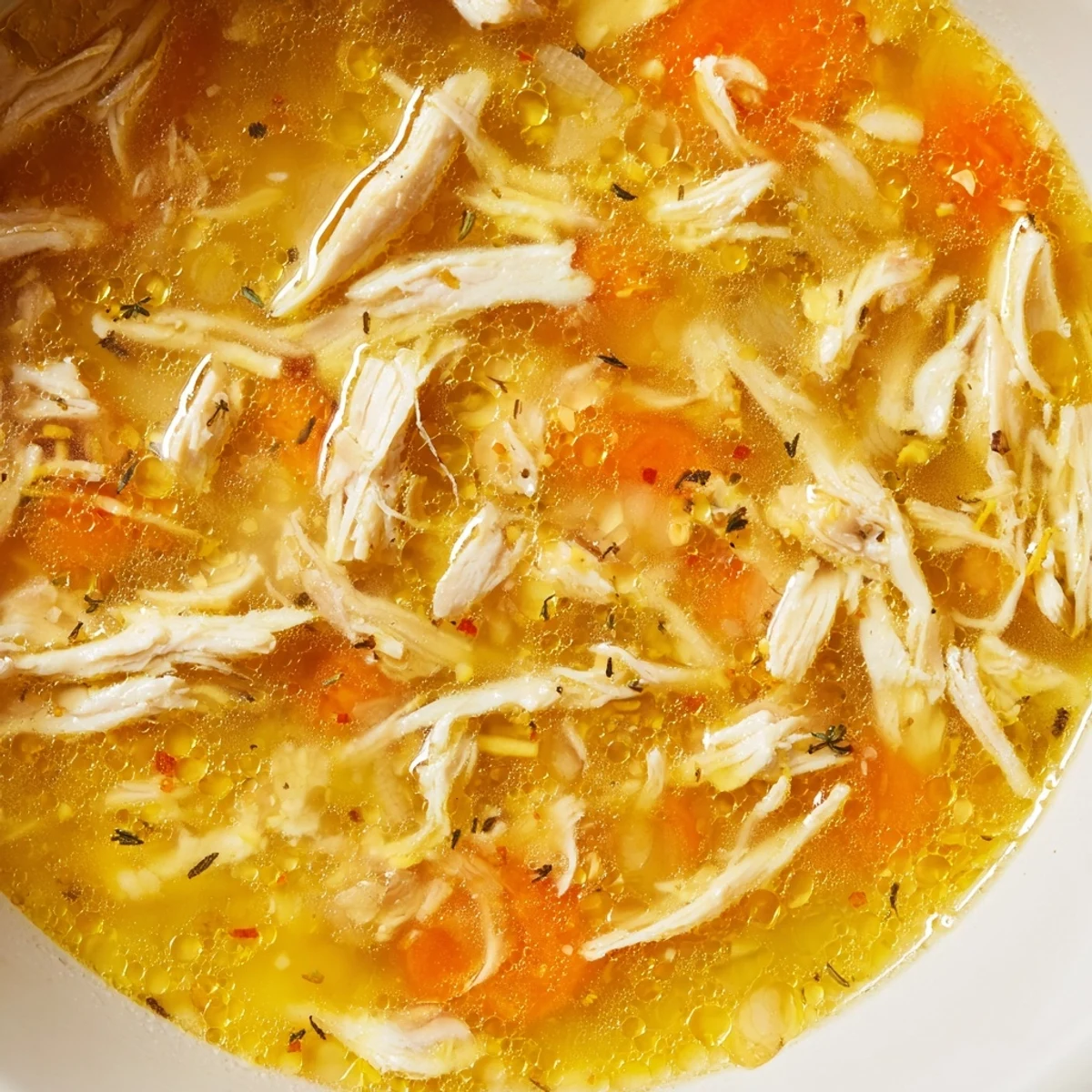 Crockpot Lemon Chicken Soup garnished with fresh parsley in a white ceramic bowl