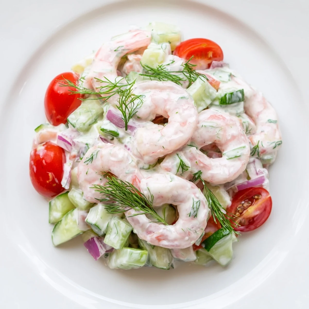 Chilled shrimp salad recipe with pink shrimp, crisp celery, and zesty lemon dressing.