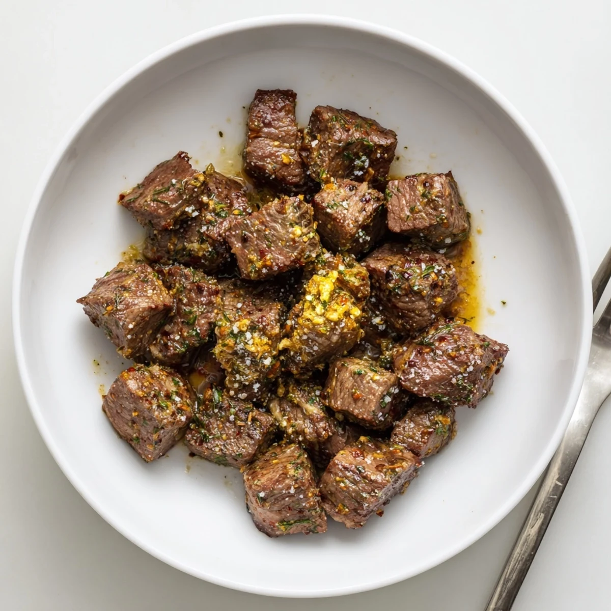 Pan roasted Cowboy Butter Steak Bites tossed in zesty garlic herb sauce, ready