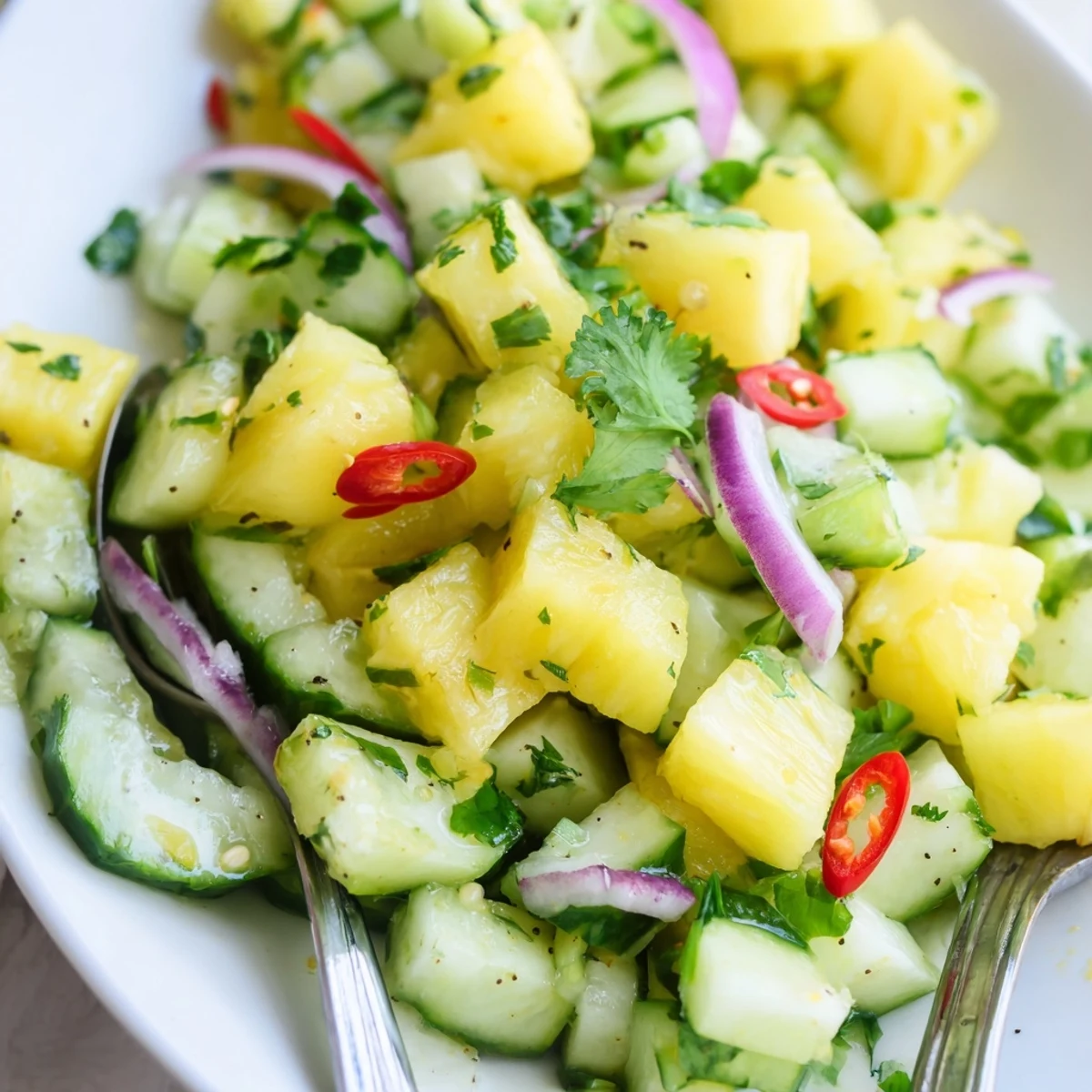 Pineapple Cucumber Salad brimming with juicy pineapple, crisp cucumber, fresh cilantro.