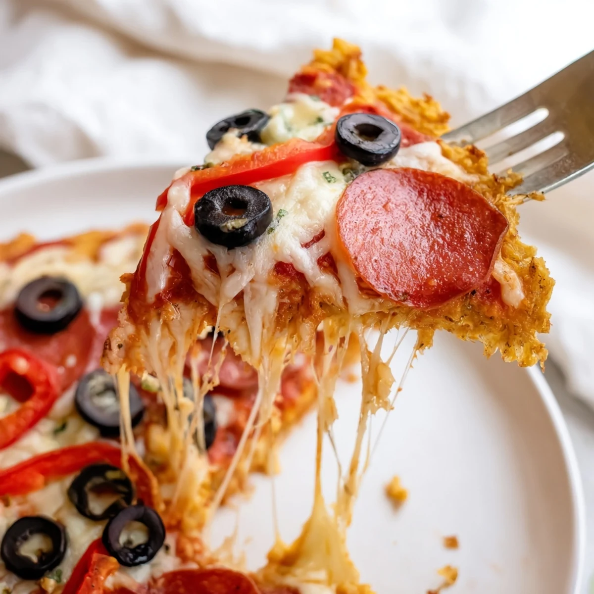 Sliced Keto Pizza With Crispy Low Carb Crust, melty mozzarella and crunchy edges