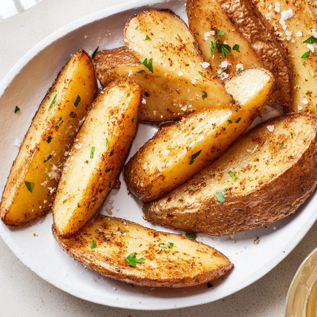 Crispy oven-baked Potato Wedges with golden edges and fluffy interiors, served hot
