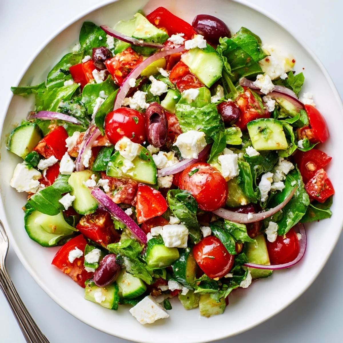 Colorful Fresh Salad Recipe served in a bowl with crunchy cucumbers.
