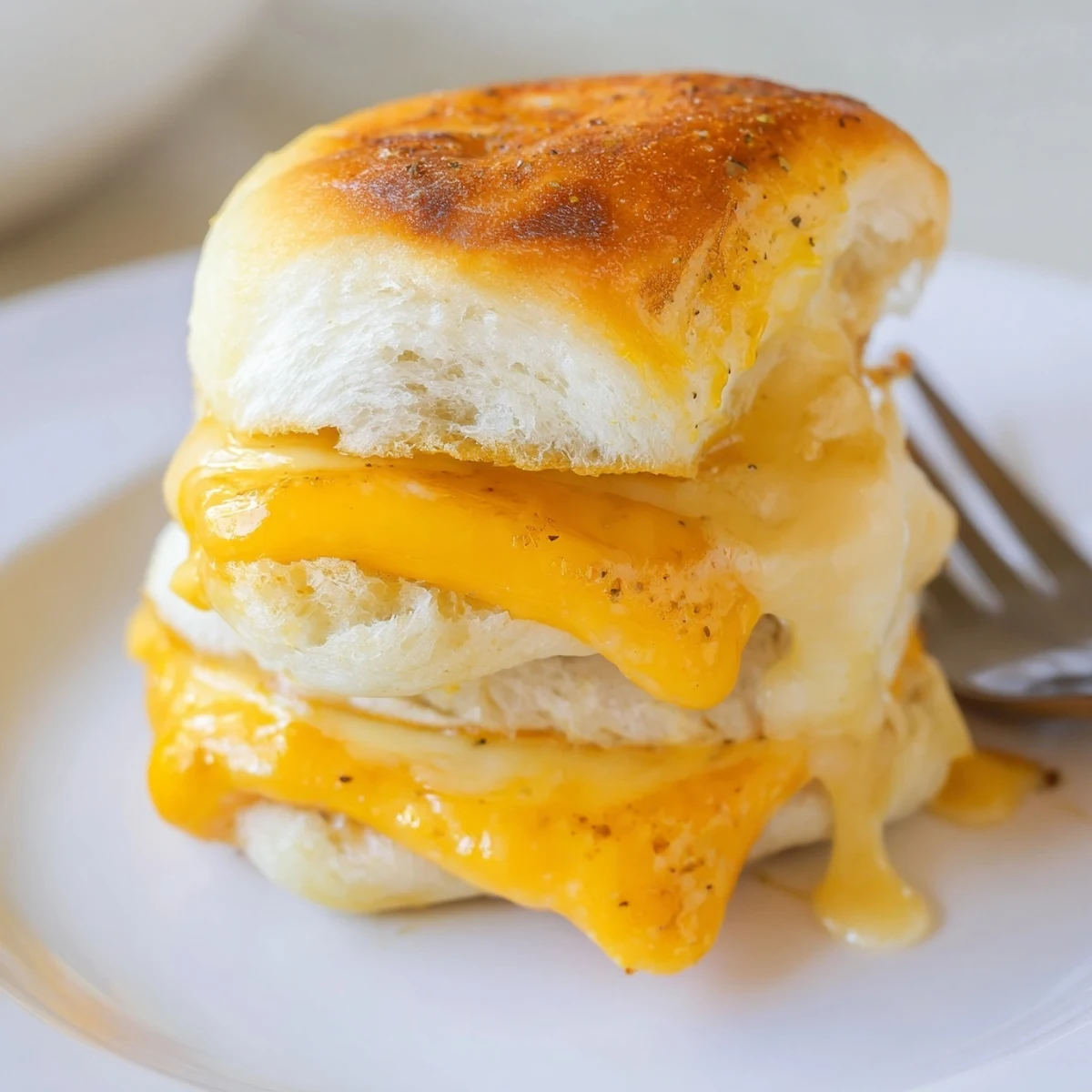 Warm Mini Grilled Cheese Hawaiian Rolls brushed with butter, slightly sweet, party-ready