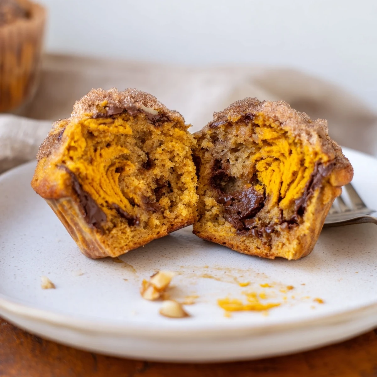 Golden Pumpkin Banana Muffins Recipe dotted with walnuts and chocolate chips, tender