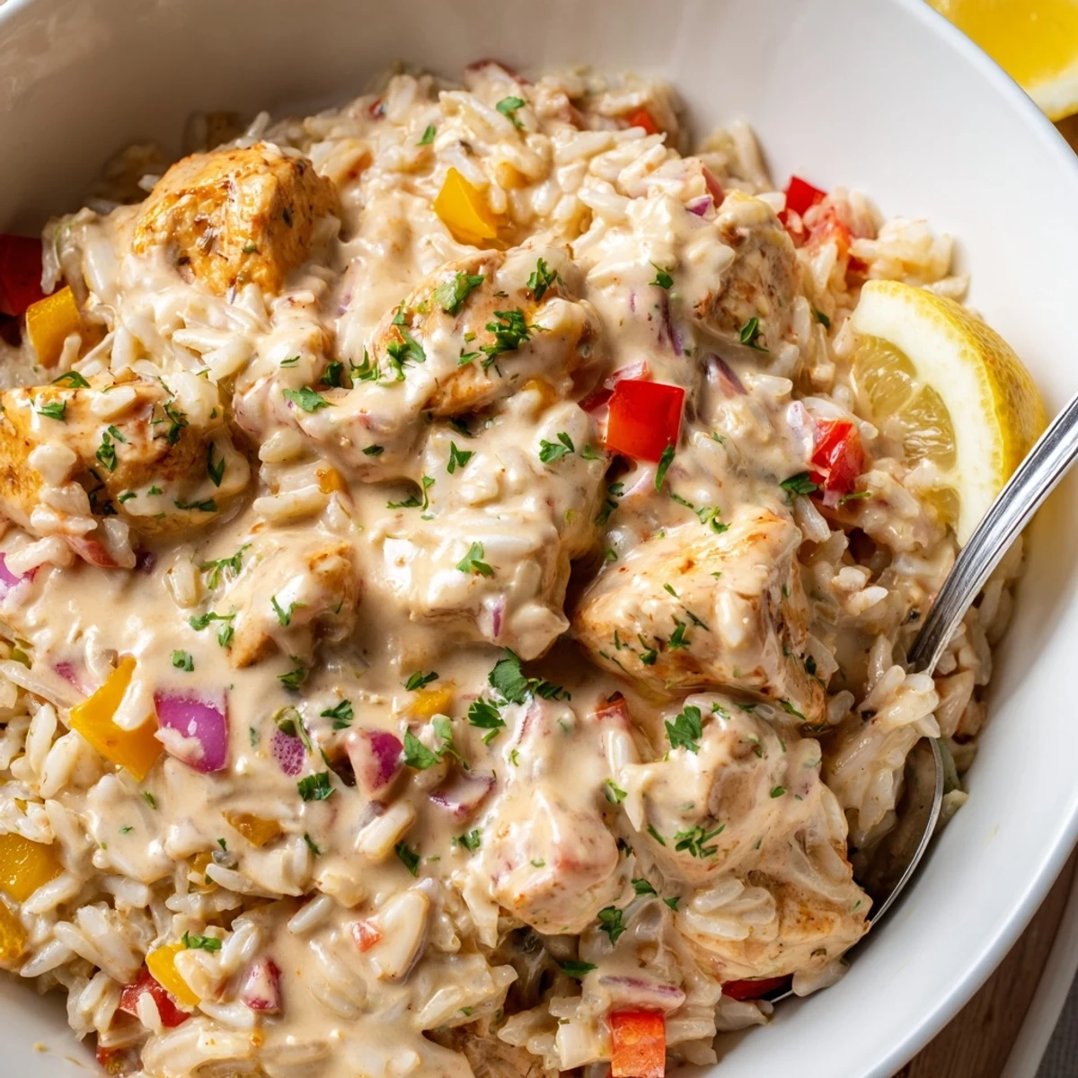 Skillet-made Creamy Cajun Chicken Rice Bowls fluffy rice, smoky paprika aroma