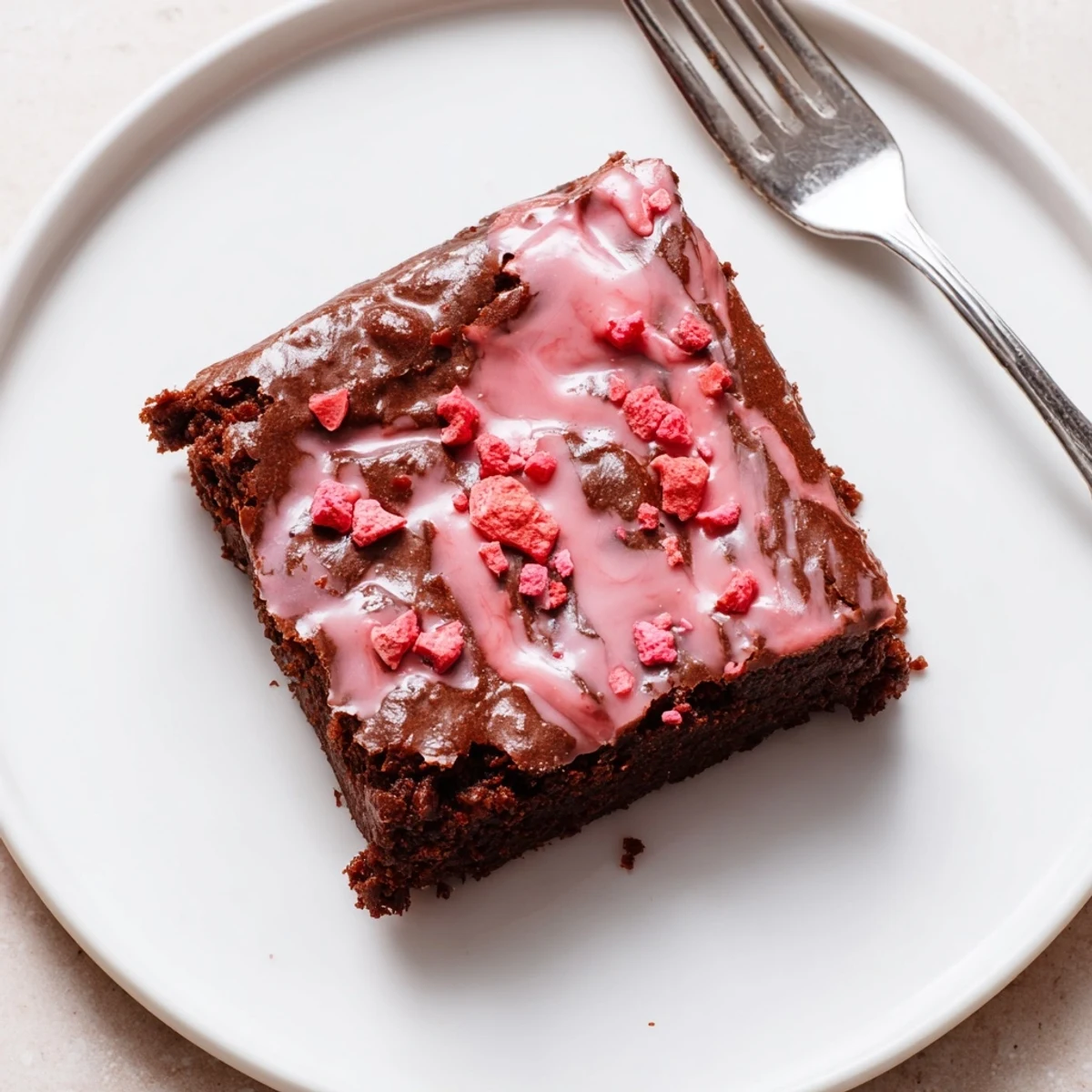 Strawberry Brownies Recipe: fudgy squares glazed with pink strawberry icing, ready to eat