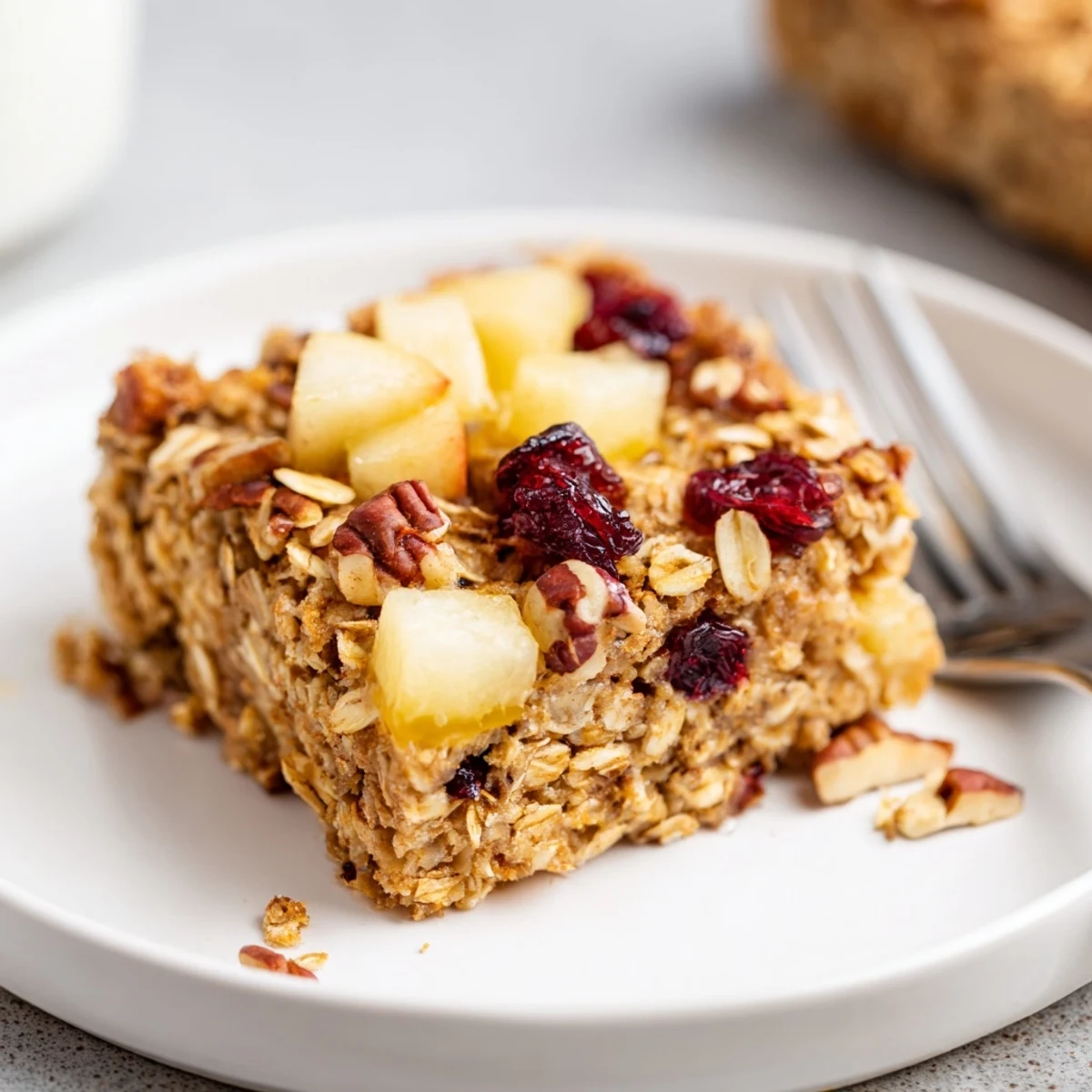 Delicious Apple Cinnamon Oatmeal Bake Recipe For Mornings served warm with yogurt
