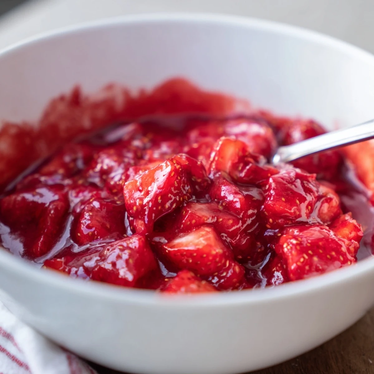 Homemade Strawberry Cake Filling Recipe with chunky strawberry pieces, bright lemon aroma.