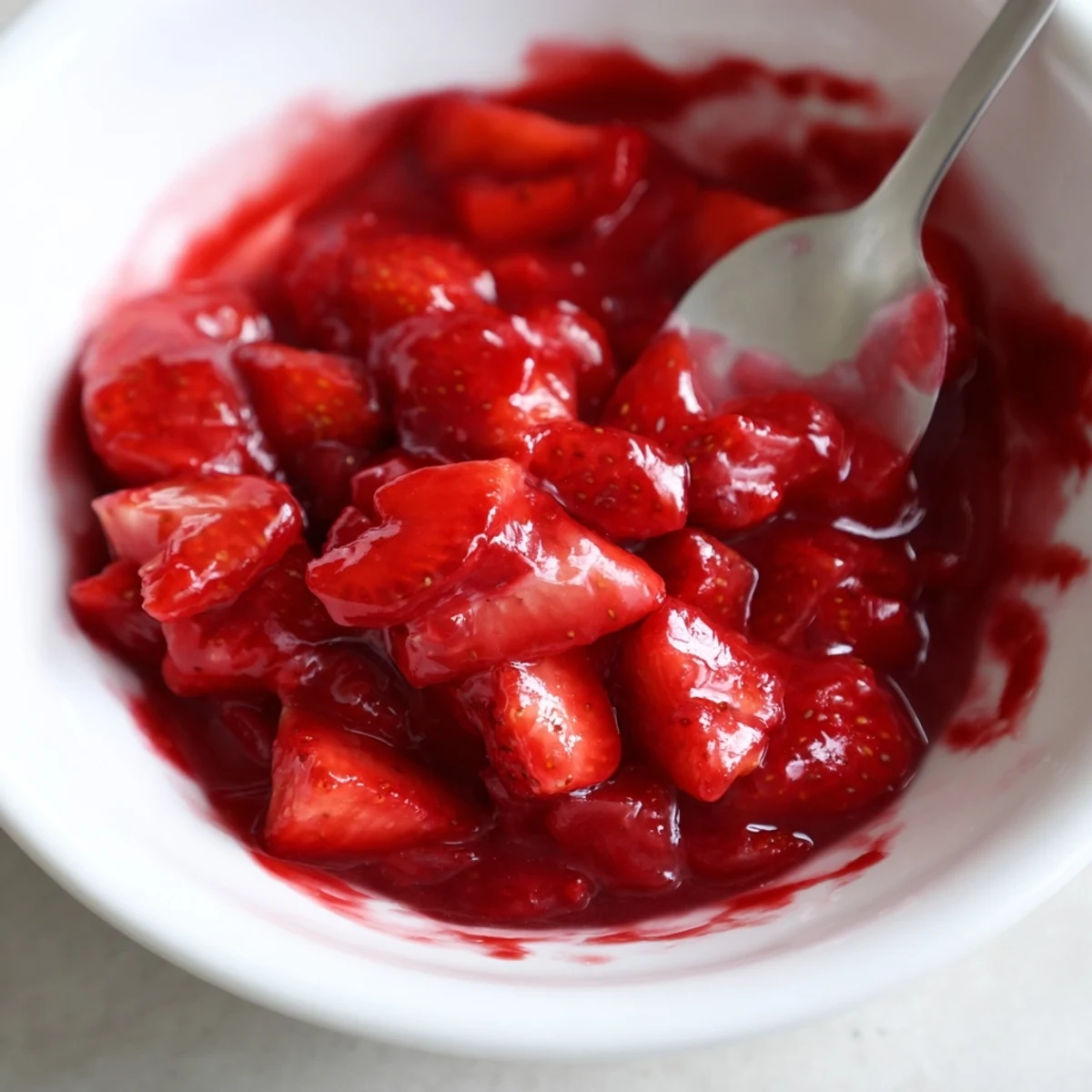 Chilled Strawberry Cake Filling Recipe in jar, vibrant color, perfect for cupcakes.