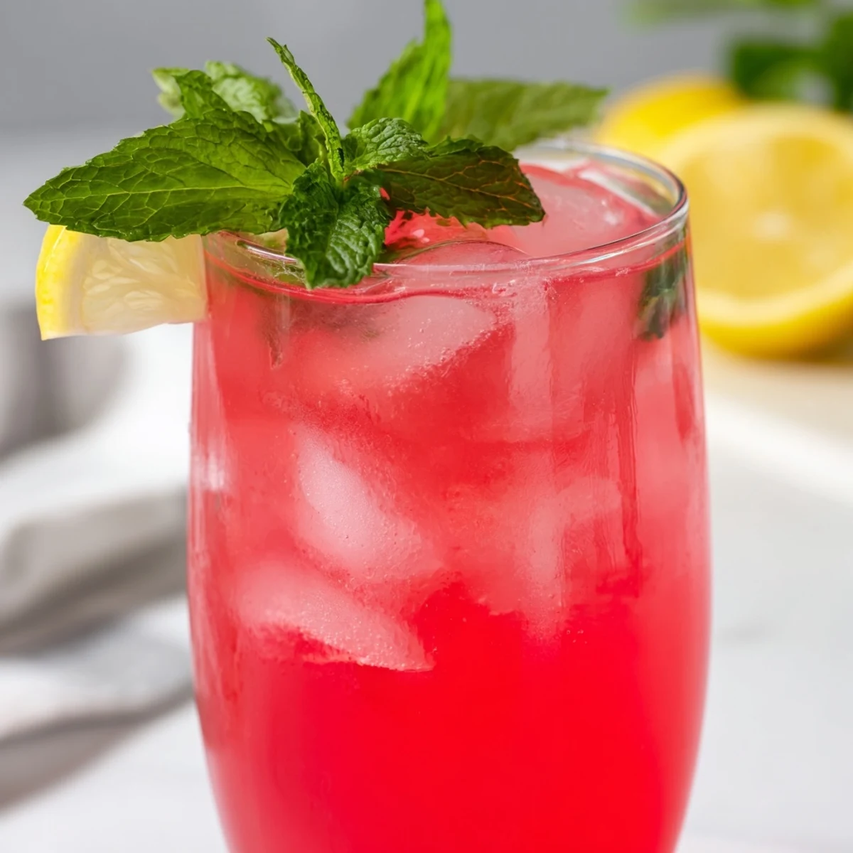 Refreshing watermelon lemonade poured into mason jars with floating lemon wedges and mint sprigs