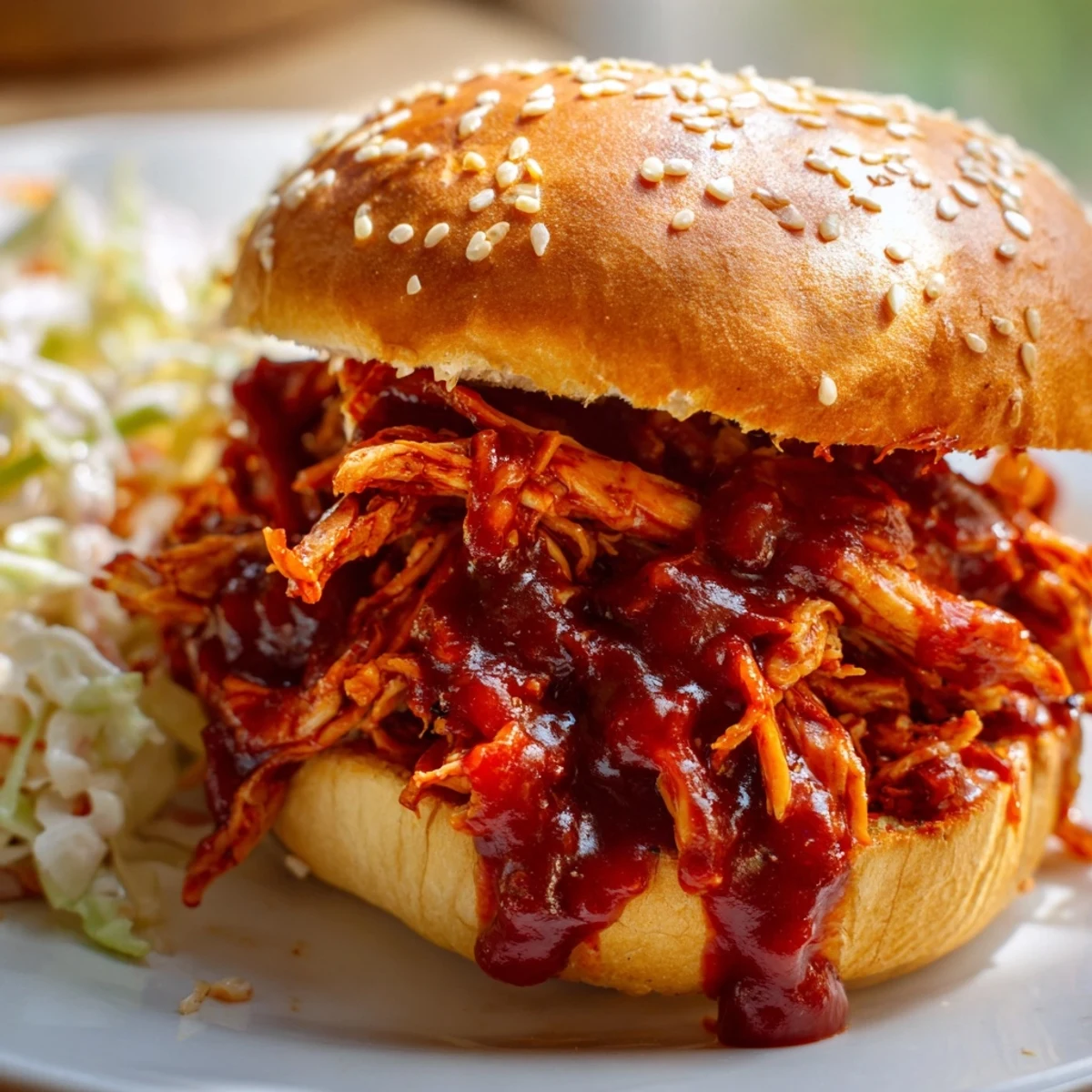 Easy pulled chicken sliders with tangy BBQ sauce on soft pillowy Hawaiian rolls