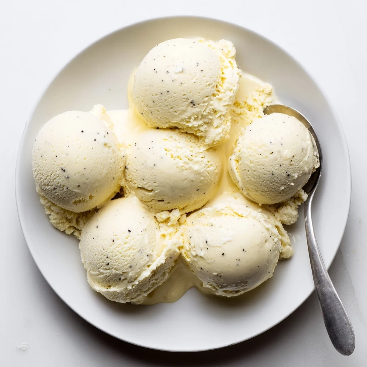 Creamy custard-based vanilla ice cream recipe being scooped into vintage dessert bowls for summer entertaining