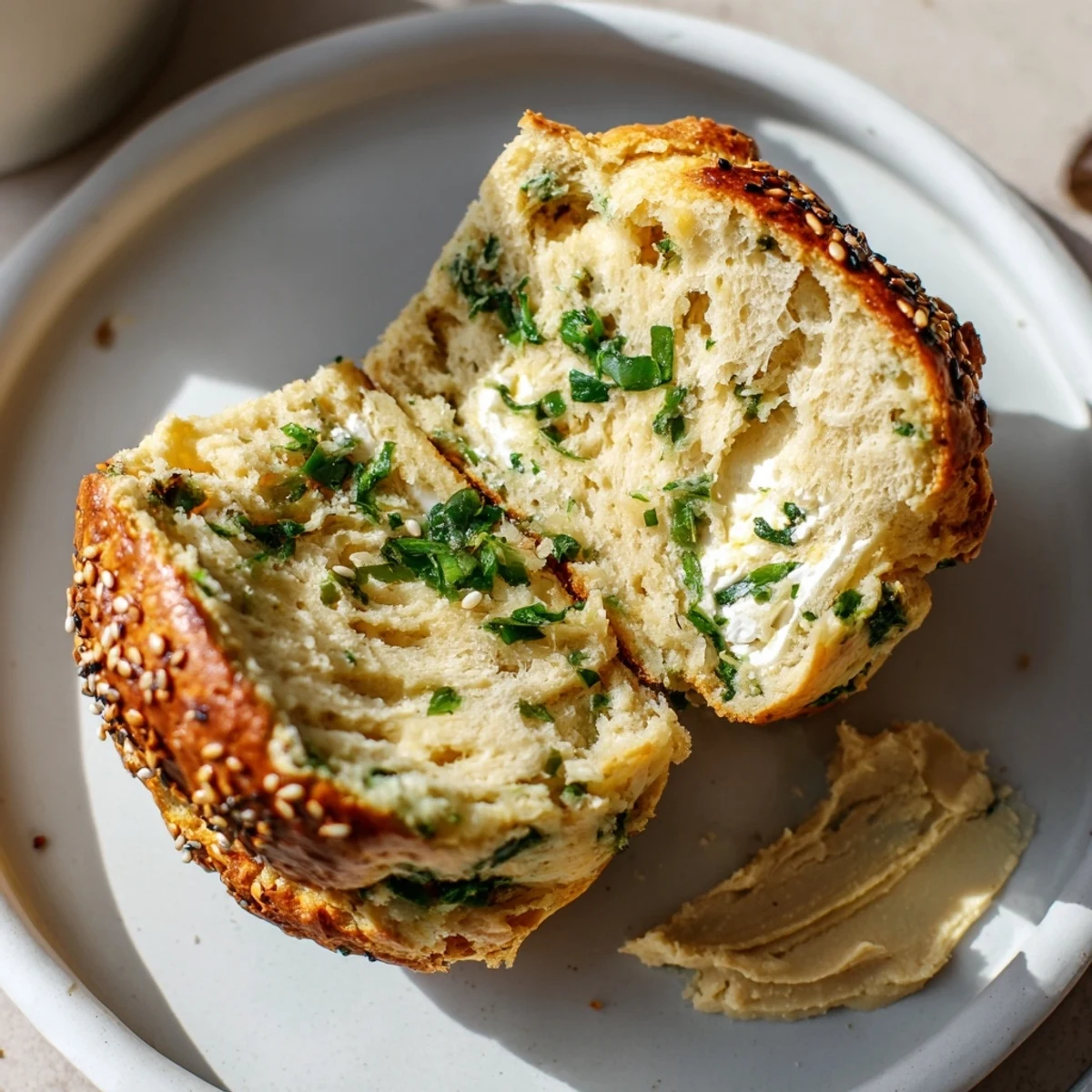 Humous Scones with golden crust, fluffy centers, served warm with hummus.
