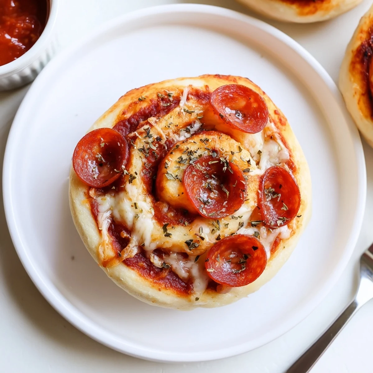 Gluten Free Pizza Rolls Snack warm, golden spirals with bubbling mozzarella and marinara